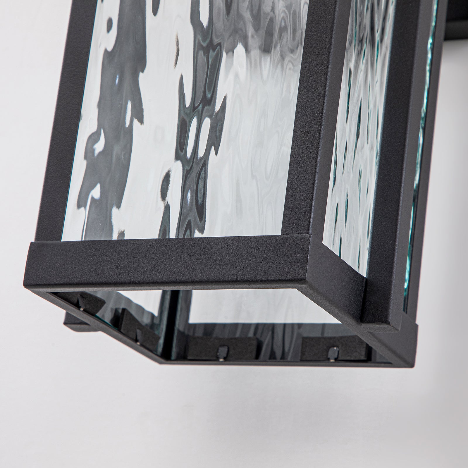 Glowlings 1-Light Modern 15"High Black Ripple Glass Lantern LED Outdoor Wall Sconce