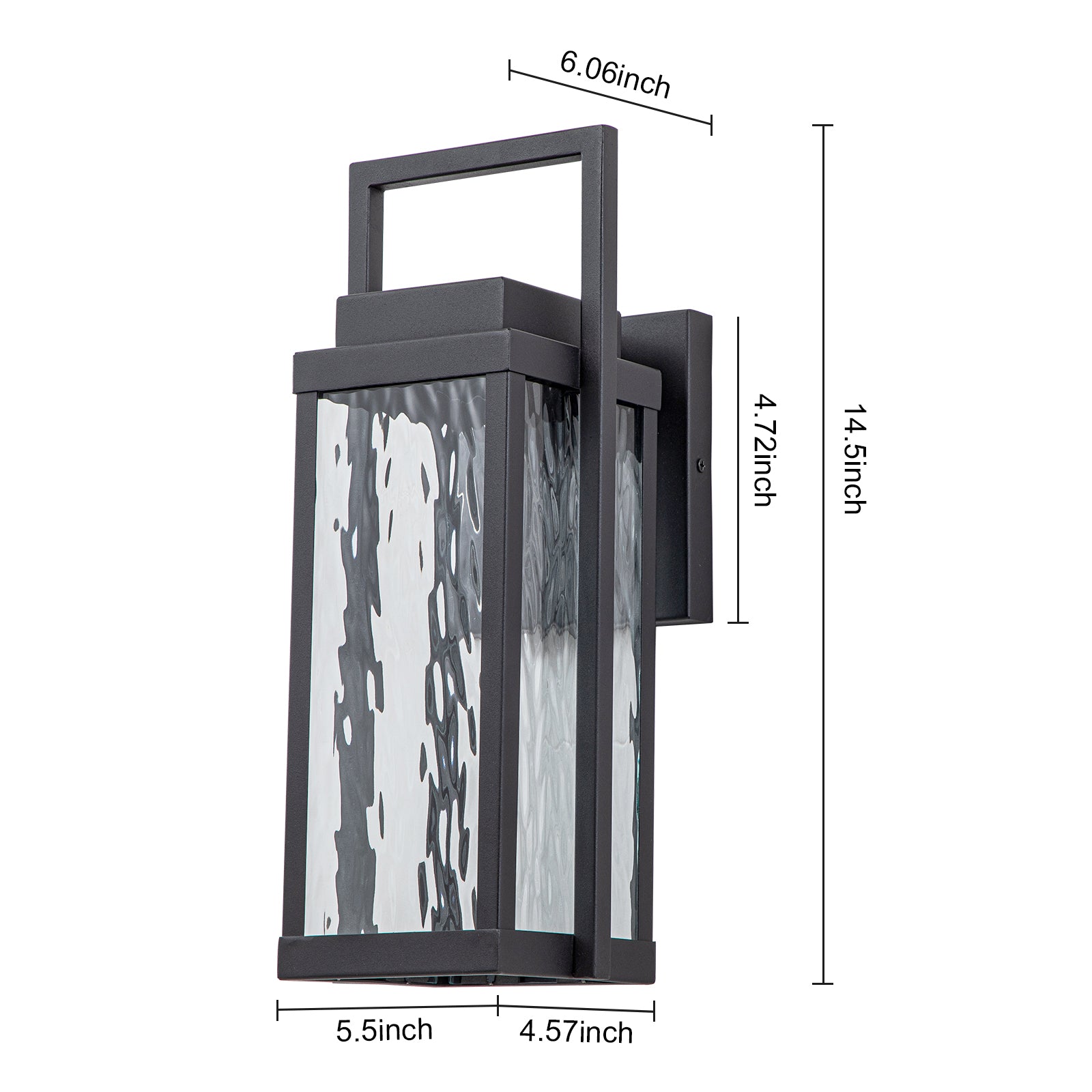 Glowlings 1-Light Modern 15"High Black Ripple Glass Lantern LED Outdoor Wall Sconce