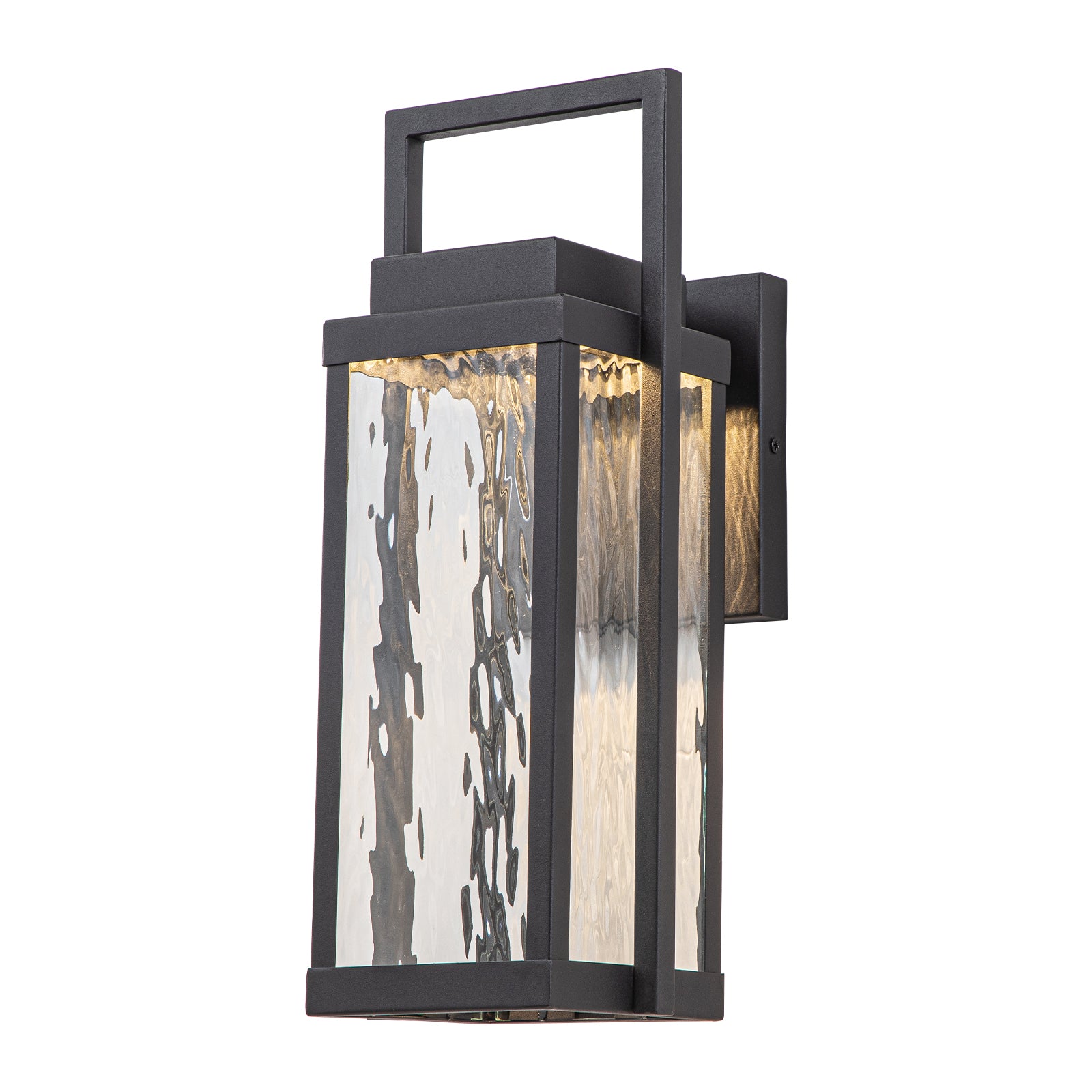Glowlings 1-Light Modern 15"High Black Ripple Glass Lantern LED Outdoor Wall Sconce