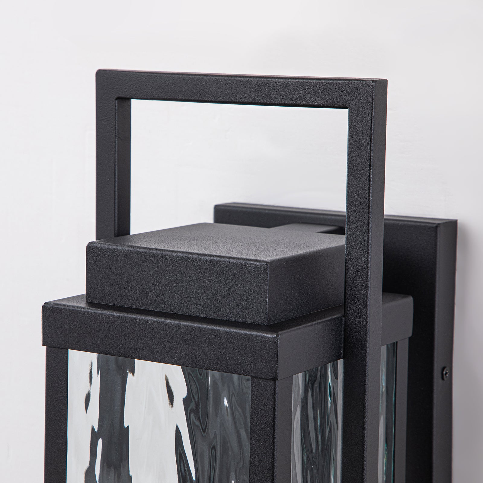 Glowlings 1-Light Modern 15"High Black Ripple Glass Lantern LED Outdoor Wall Sconce