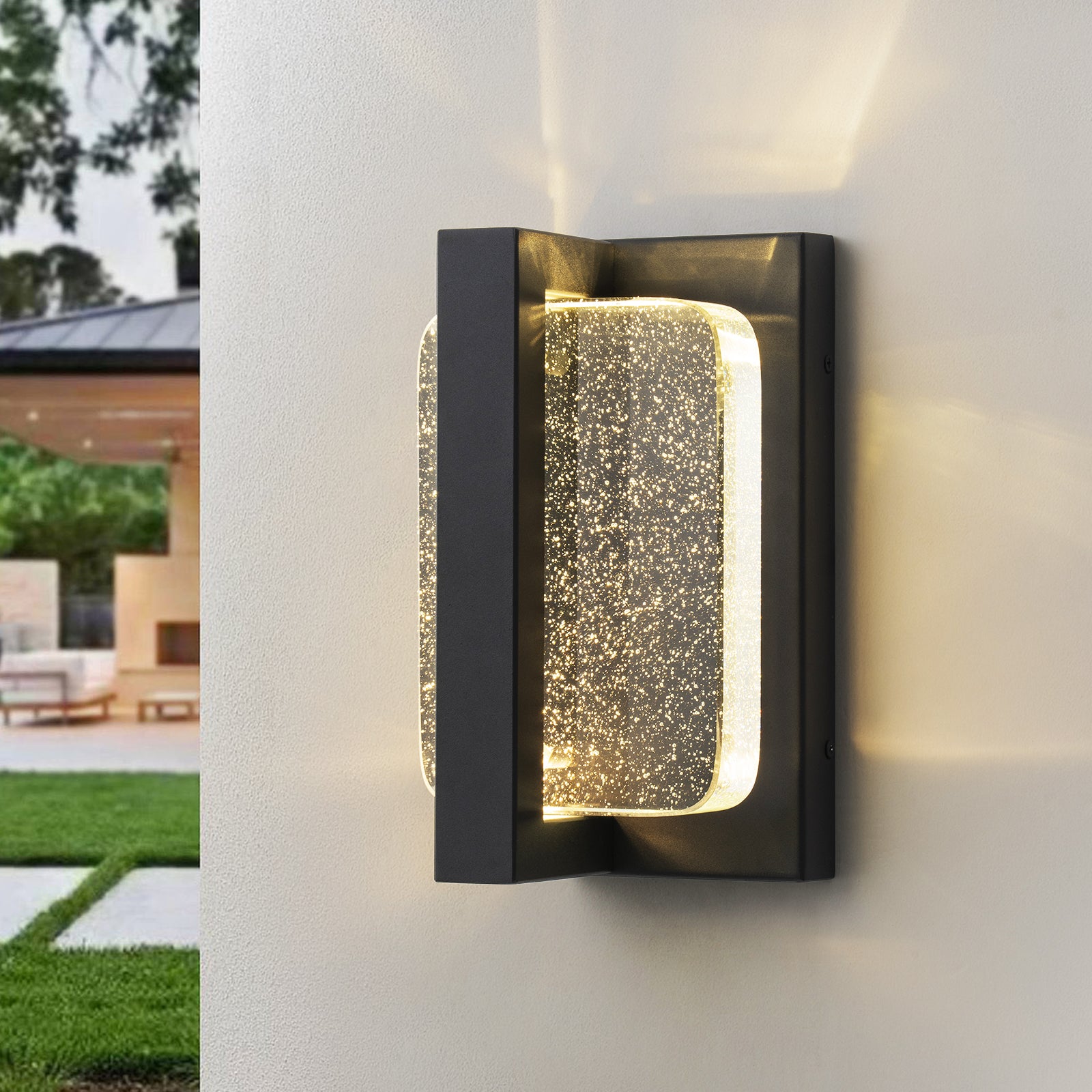 Glowlings 1-Light Modern 11"High IP54 Black Seeded Crystal Integrated LED Outdoor Wall Sconce