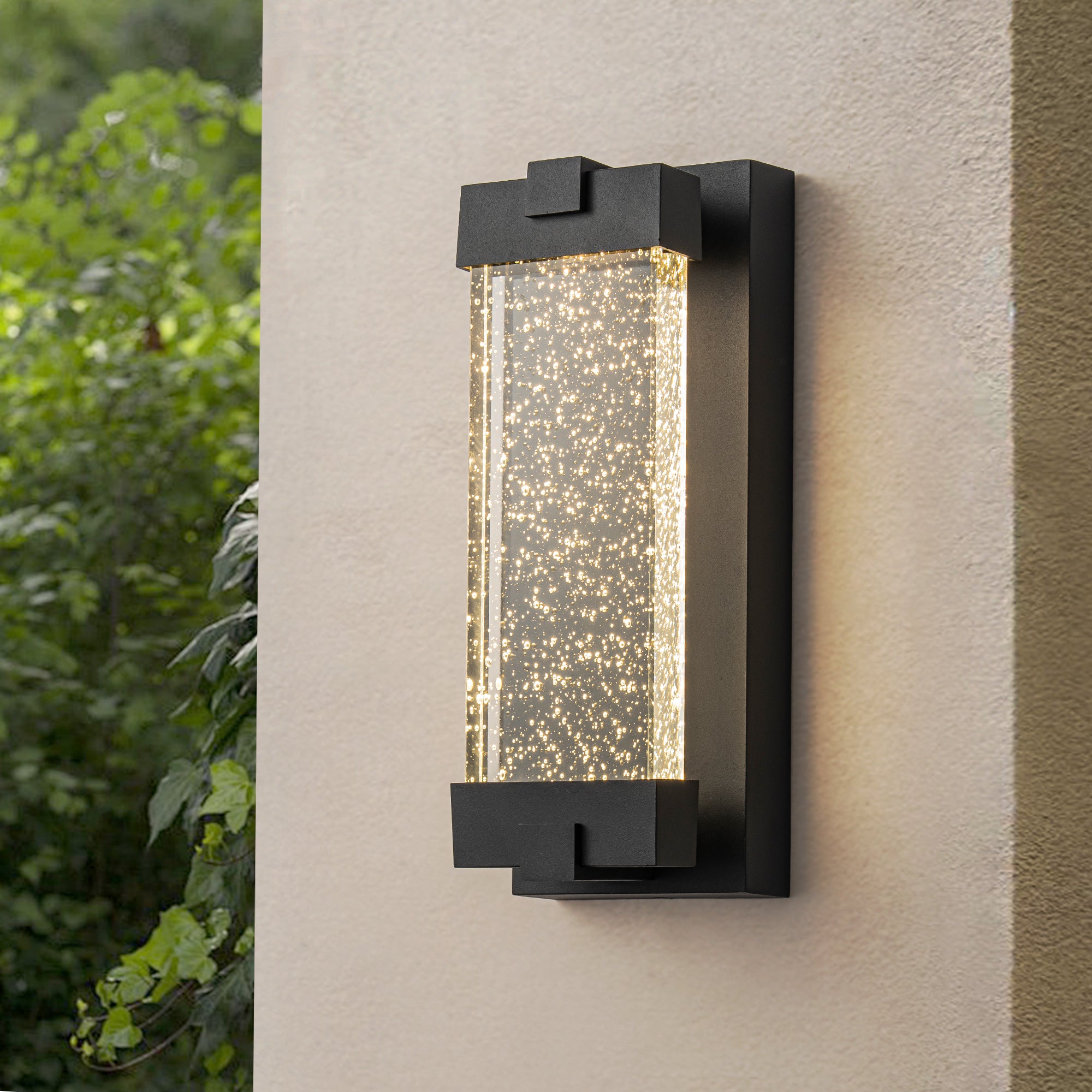 Glowlings 1-Light Modern 13"High IP54 Black Seeded Crystal Integrated LED Outdoor Wall Sconce