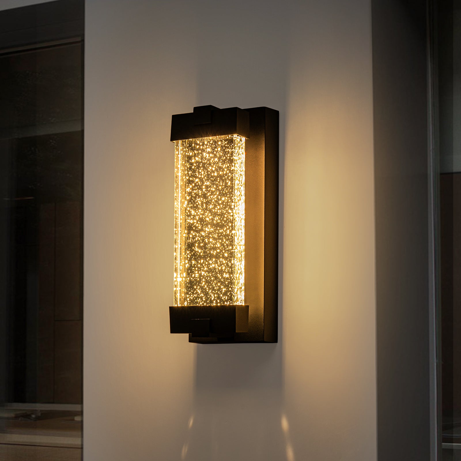 Glowlings 1-Light Modern 13"High IP54 Black Seeded Crystal Integrated LED Outdoor Wall Sconce