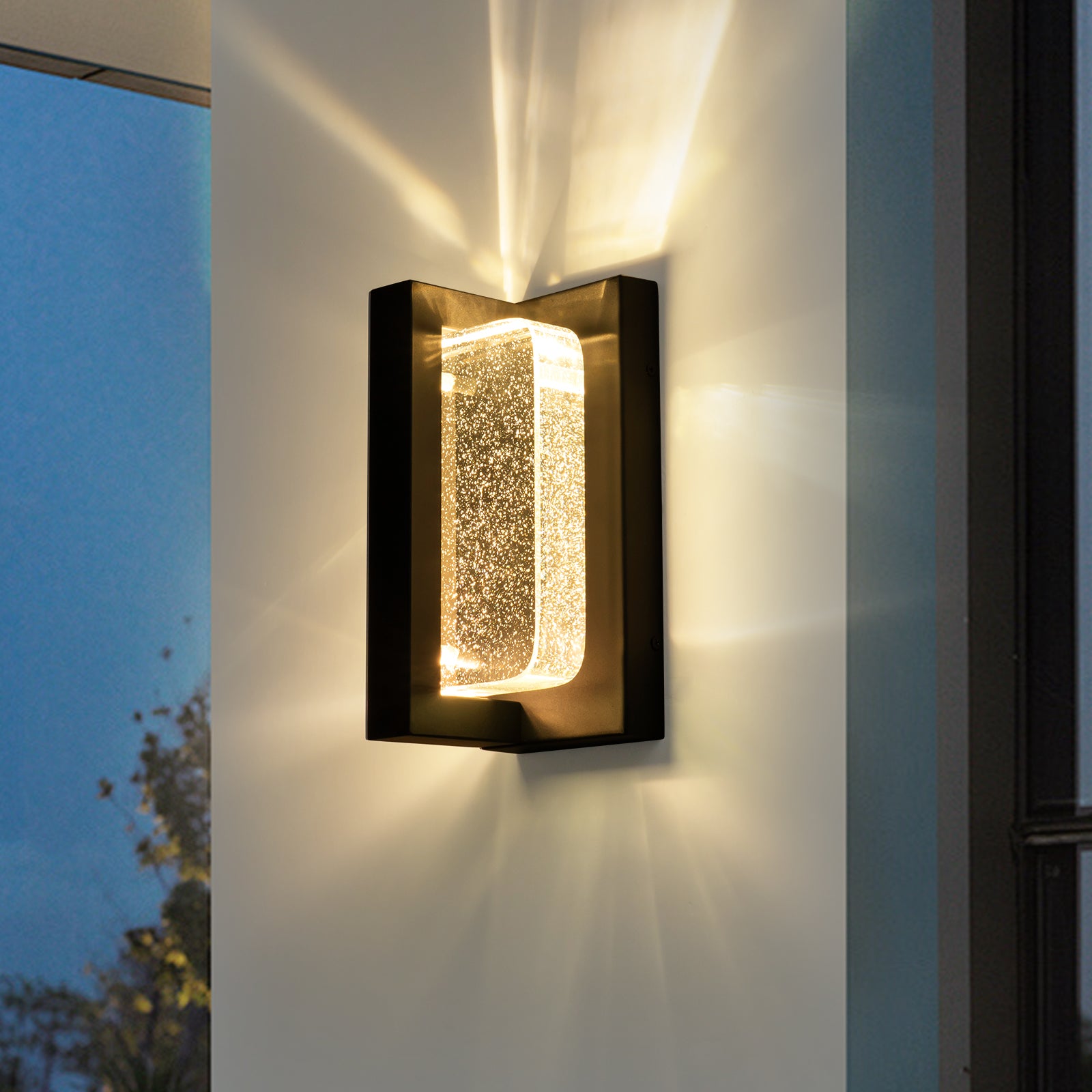 Glowlings 1-Light Modern 11"High IP54 Black Seeded Crystal Integrated LED Outdoor Wall Sconce