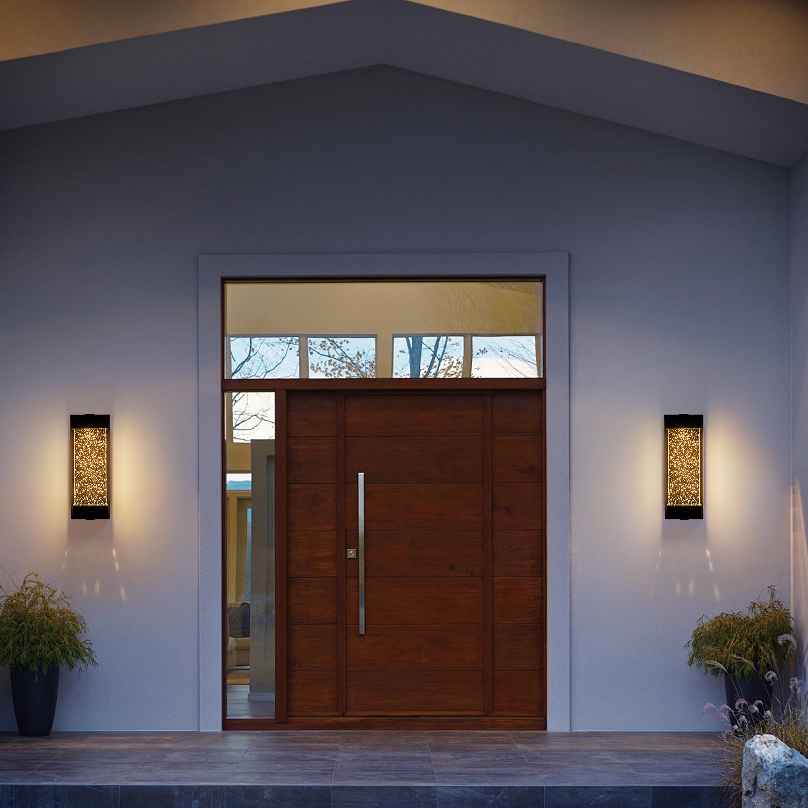 Glowlings 1-Light Modern 13"High IP54 Black Seeded Crystal Integrated LED Outdoor Wall Sconce