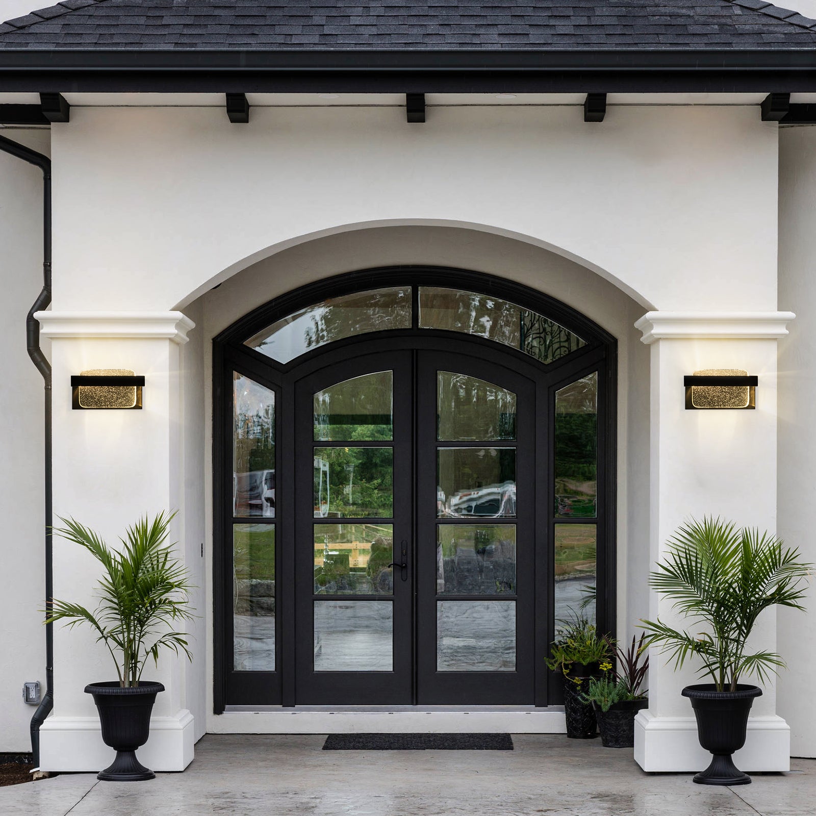 Glowlings 1-Light Modern 11"High IP54 Black Seeded Crystal Integrated LED Outdoor Wall Sconce