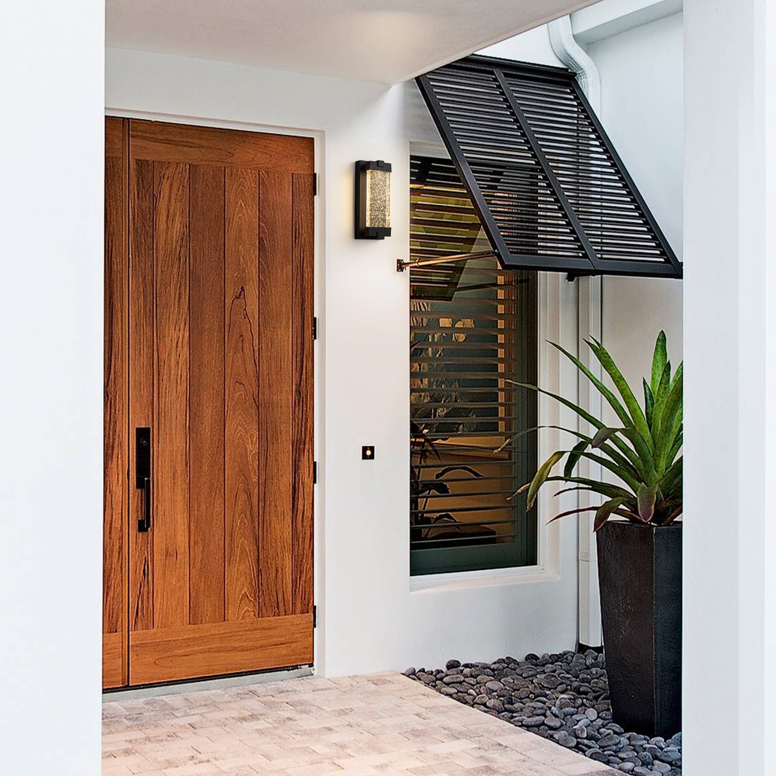 Glowlings 1-Light Modern 13"High IP54 Black Seeded Crystal Integrated LED Outdoor Wall Sconce