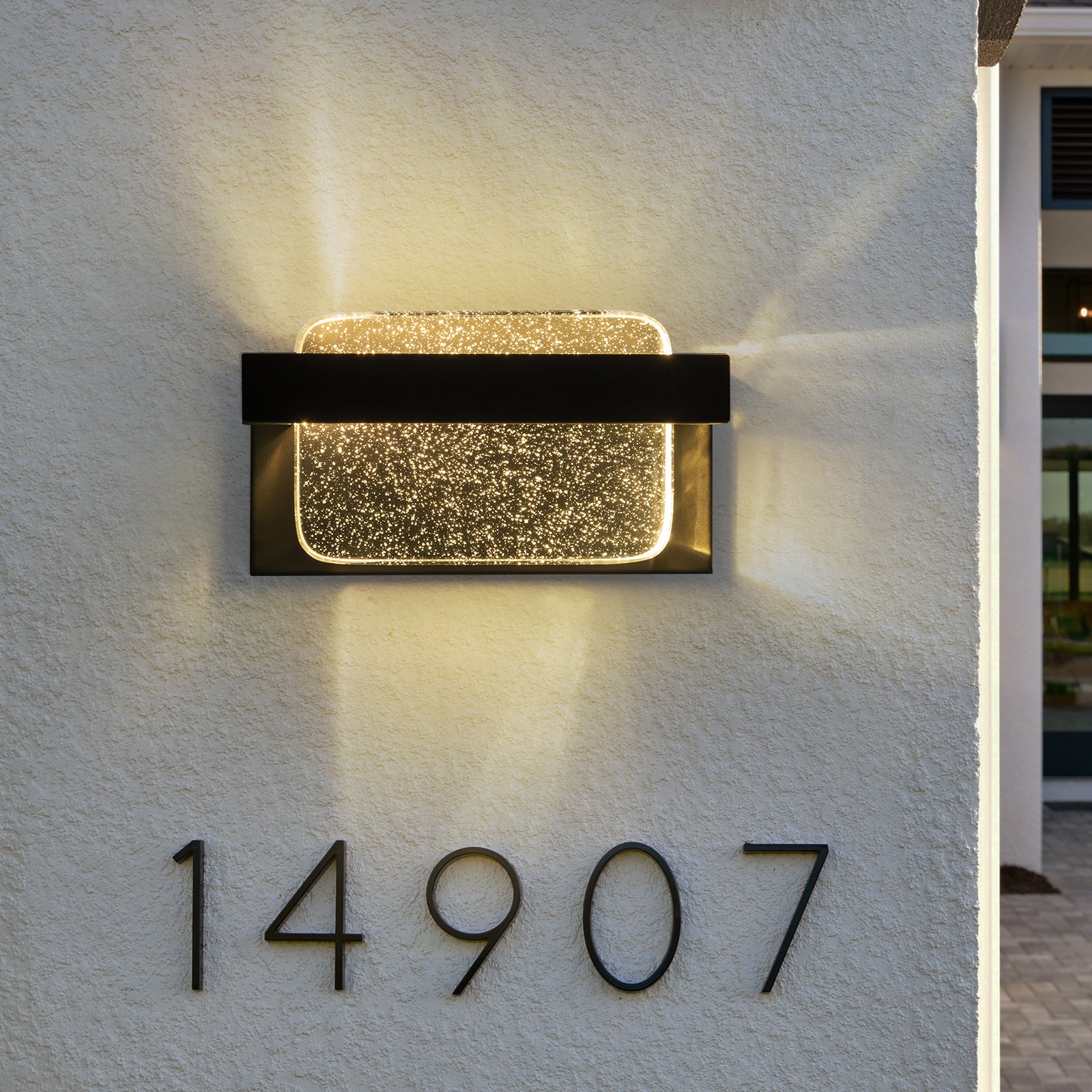 Glowlings 1-Light Modern 11"High IP54 Black Seeded Crystal Integrated LED Outdoor Wall Sconce