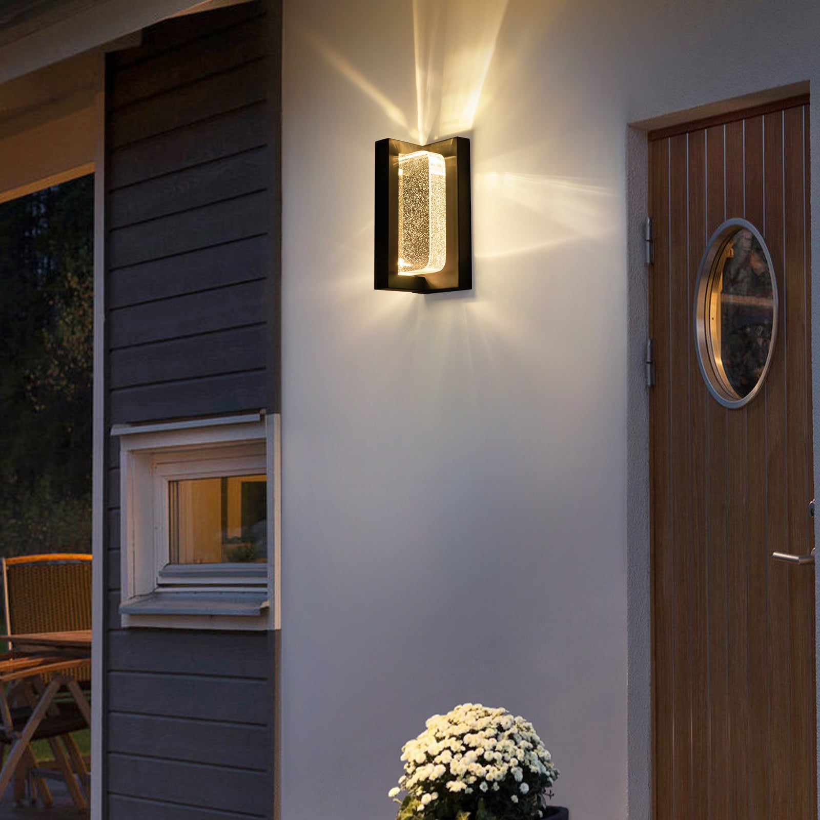 Glowlings 1-Light Modern 11"High IP54 Black Seeded Crystal Integrated LED Outdoor Wall Sconce