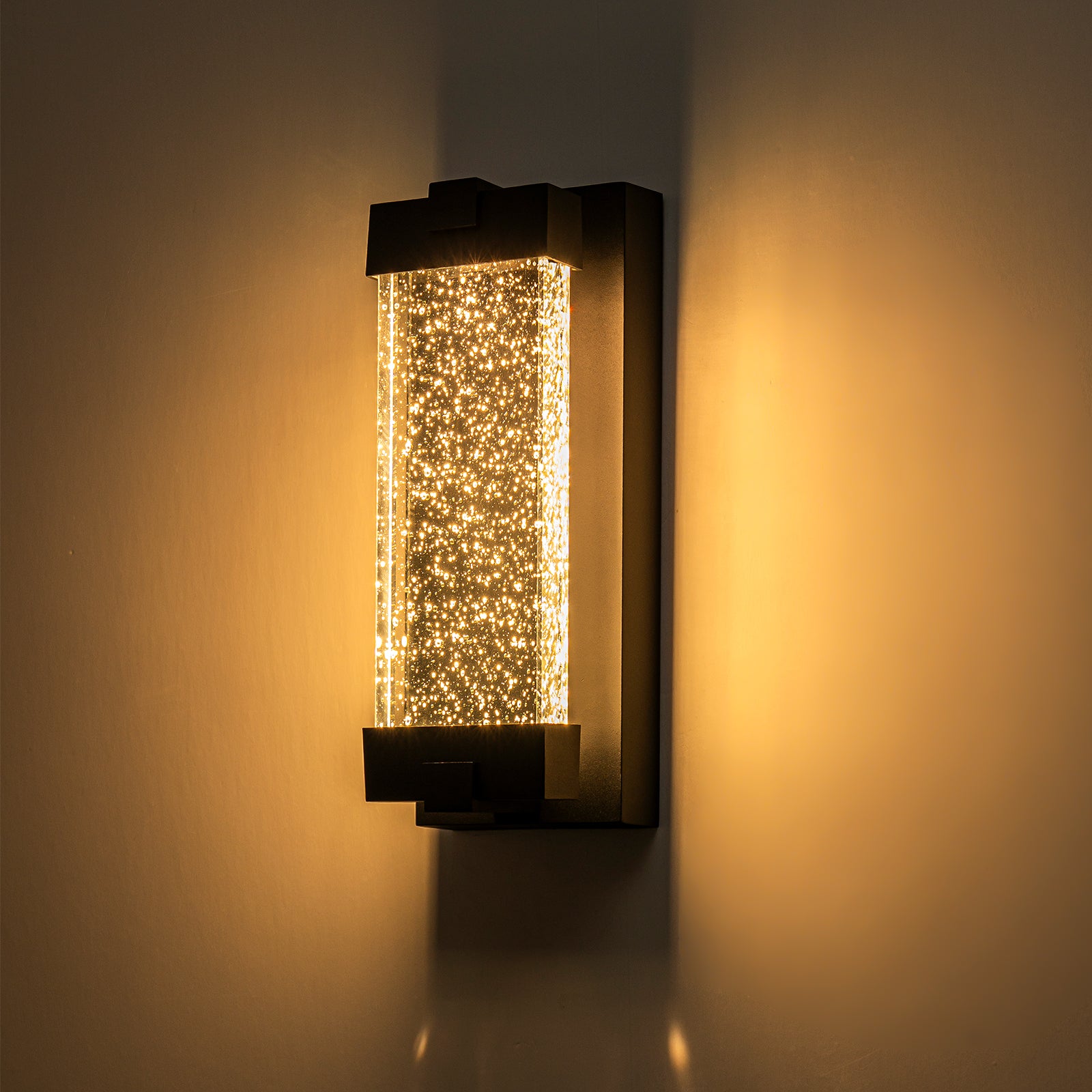 Glowlings 1-Light Modern 13"High IP54 Black Seeded Crystal Integrated LED Outdoor Wall Sconce