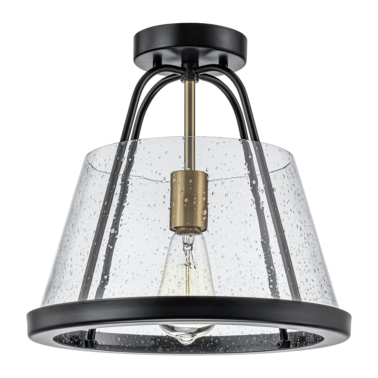 Glowlings 1-Light Modern 11"Wide Black Seeded Glass Cone Semi-Flush Mount
