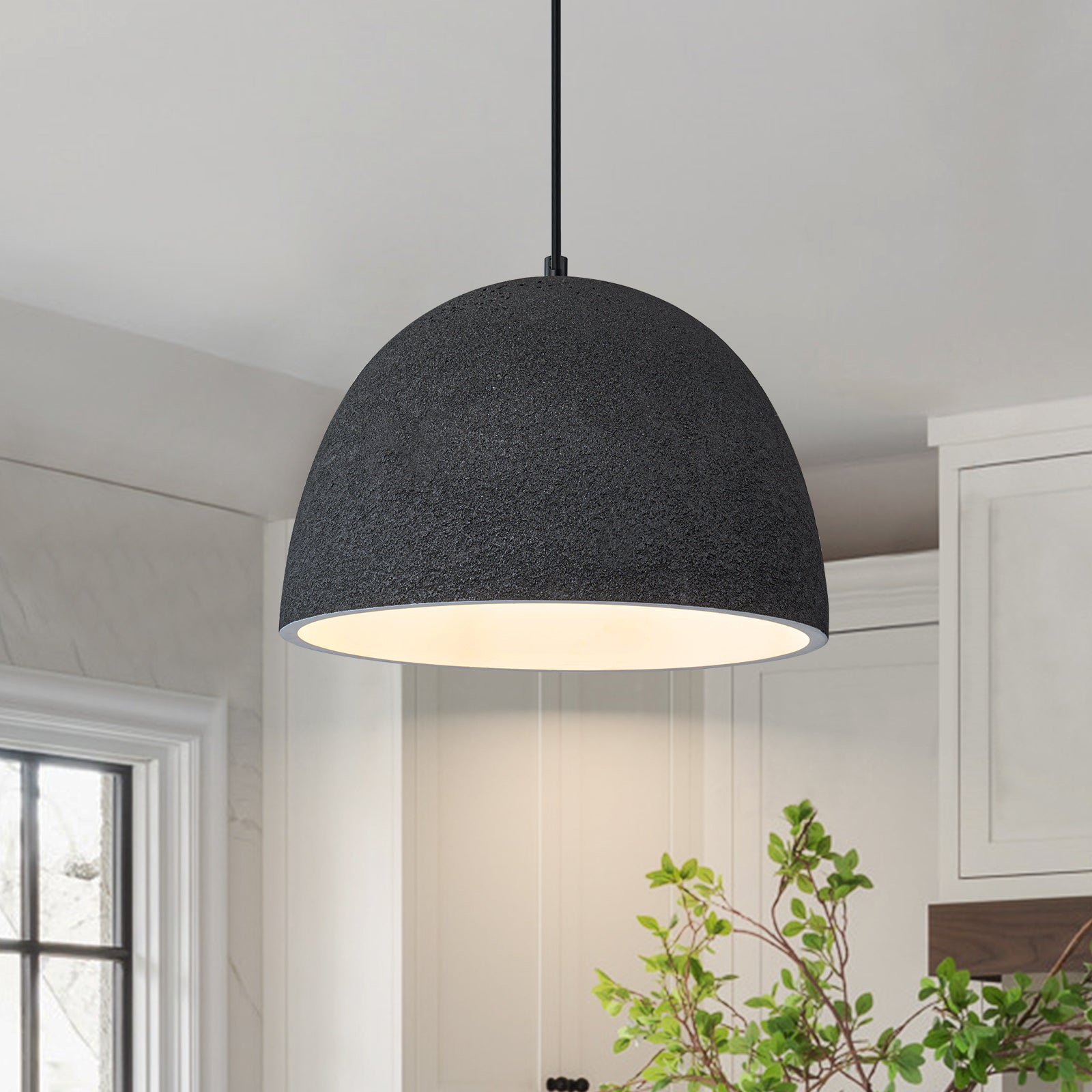Glowlings 1-Light Modern 12"Wide Black Texture Dome Pendant Light Island Light