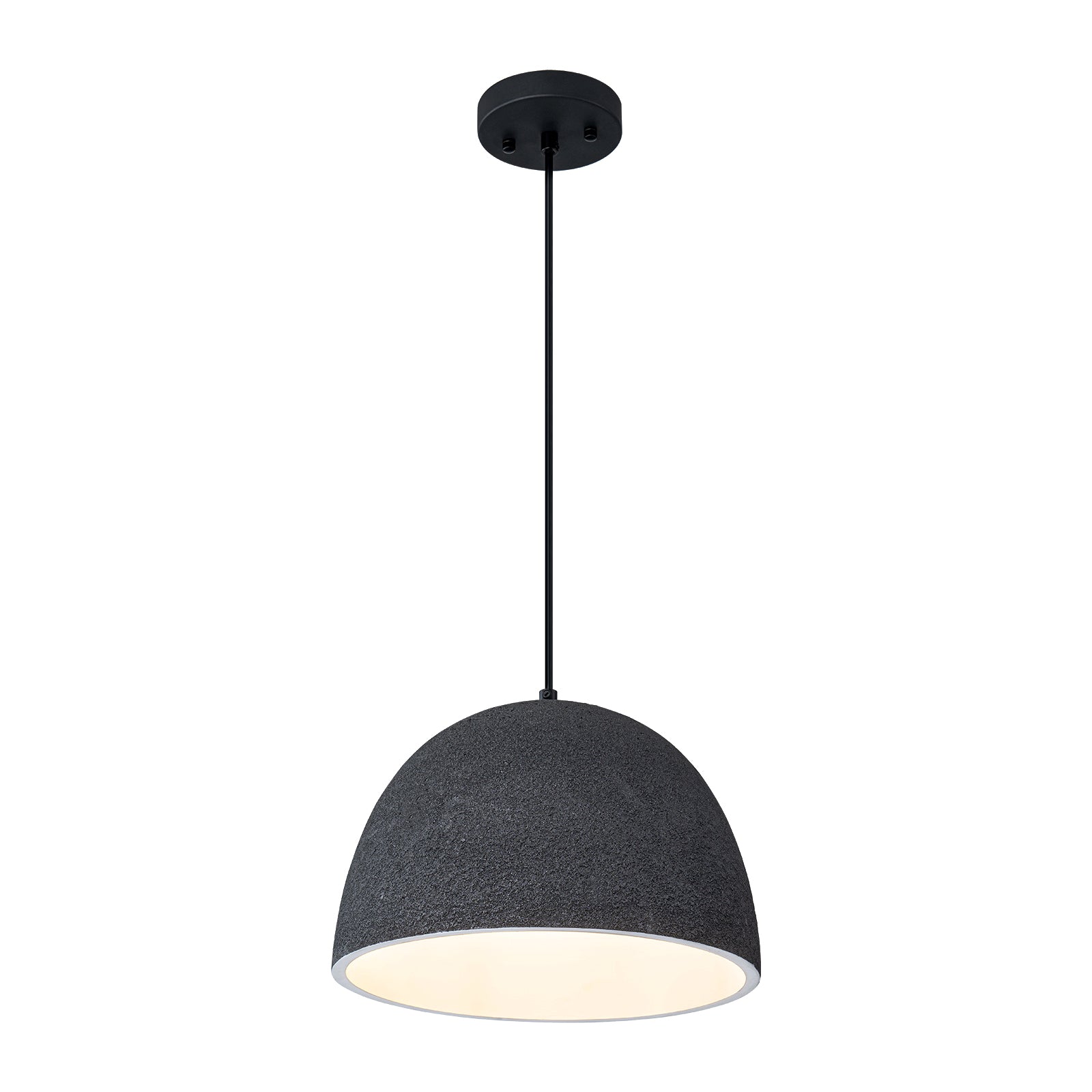 Glowlings 1-Light Modern 12"Wide Black Texture Dome Pendant Light Island Light