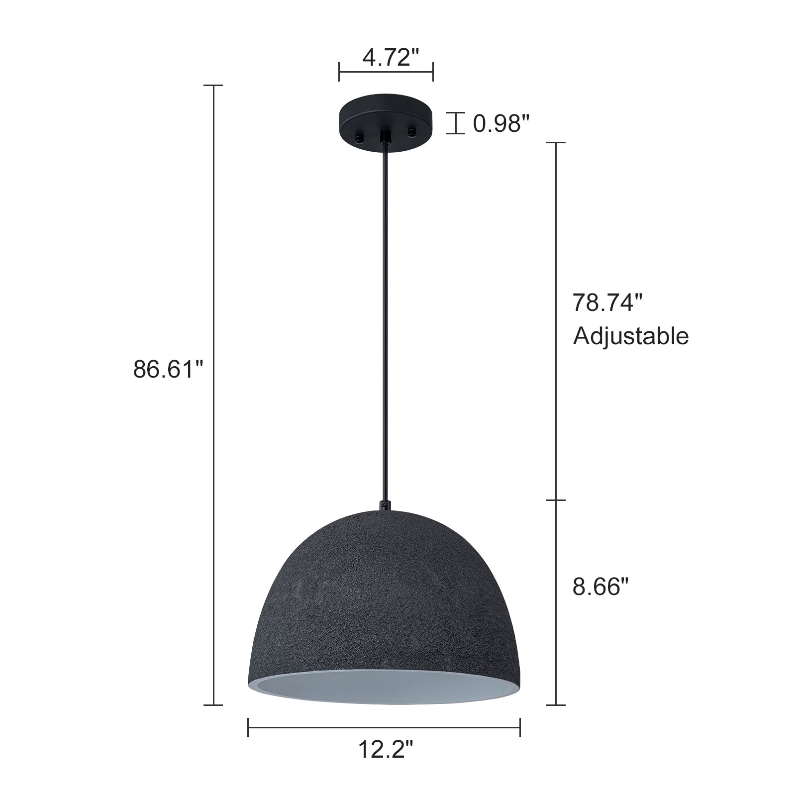 Glowlings 1-Light Modern 12"Wide Black Texture Dome Pendant Light Island Light