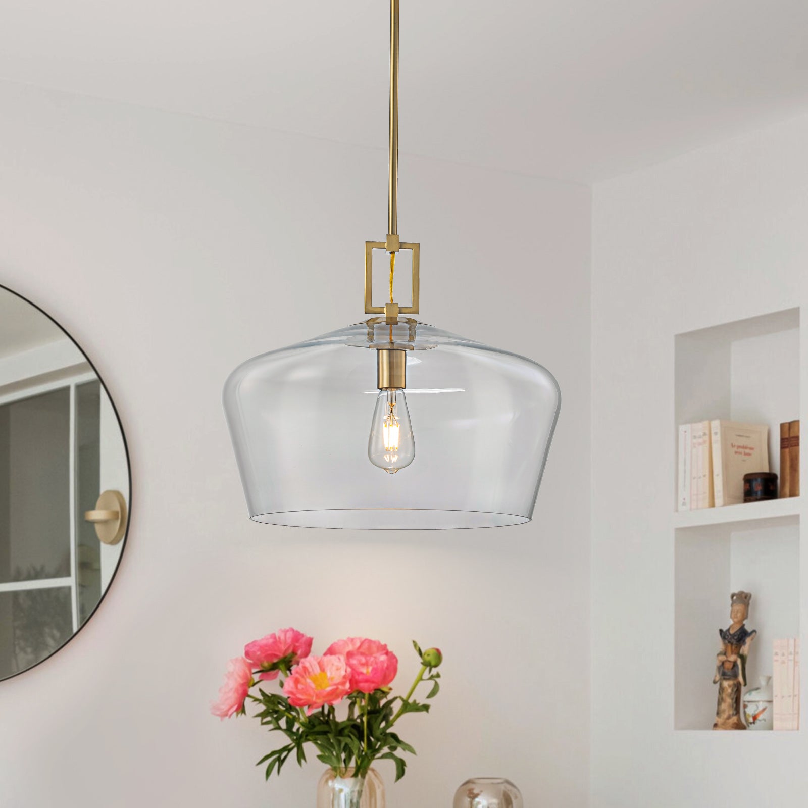 Glowlings 1-Light Modern 18"Wide Brass Clear Glass Dome Pendant Light Island Light