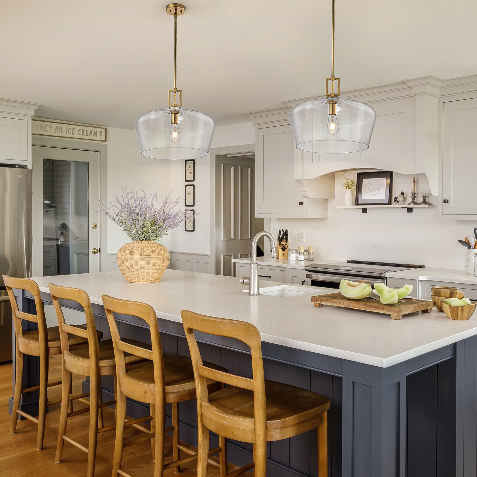 Glowlings 1-Light Modern 18"Wide Brass Clear Glass Dome Pendant Light Island Light