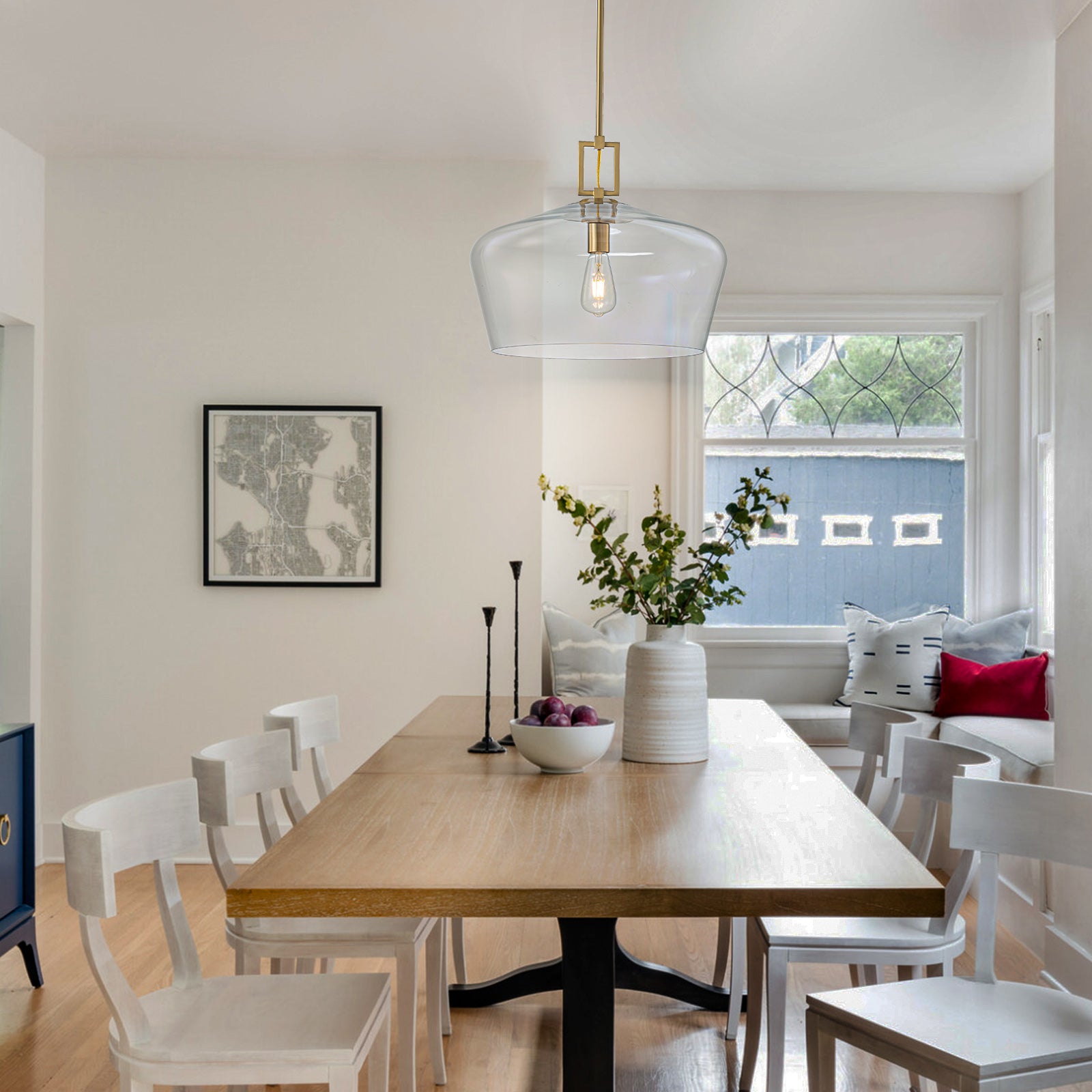 Glowlings 1-Light Modern 18"Wide Brass Clear Glass Dome Pendant Light Island Light