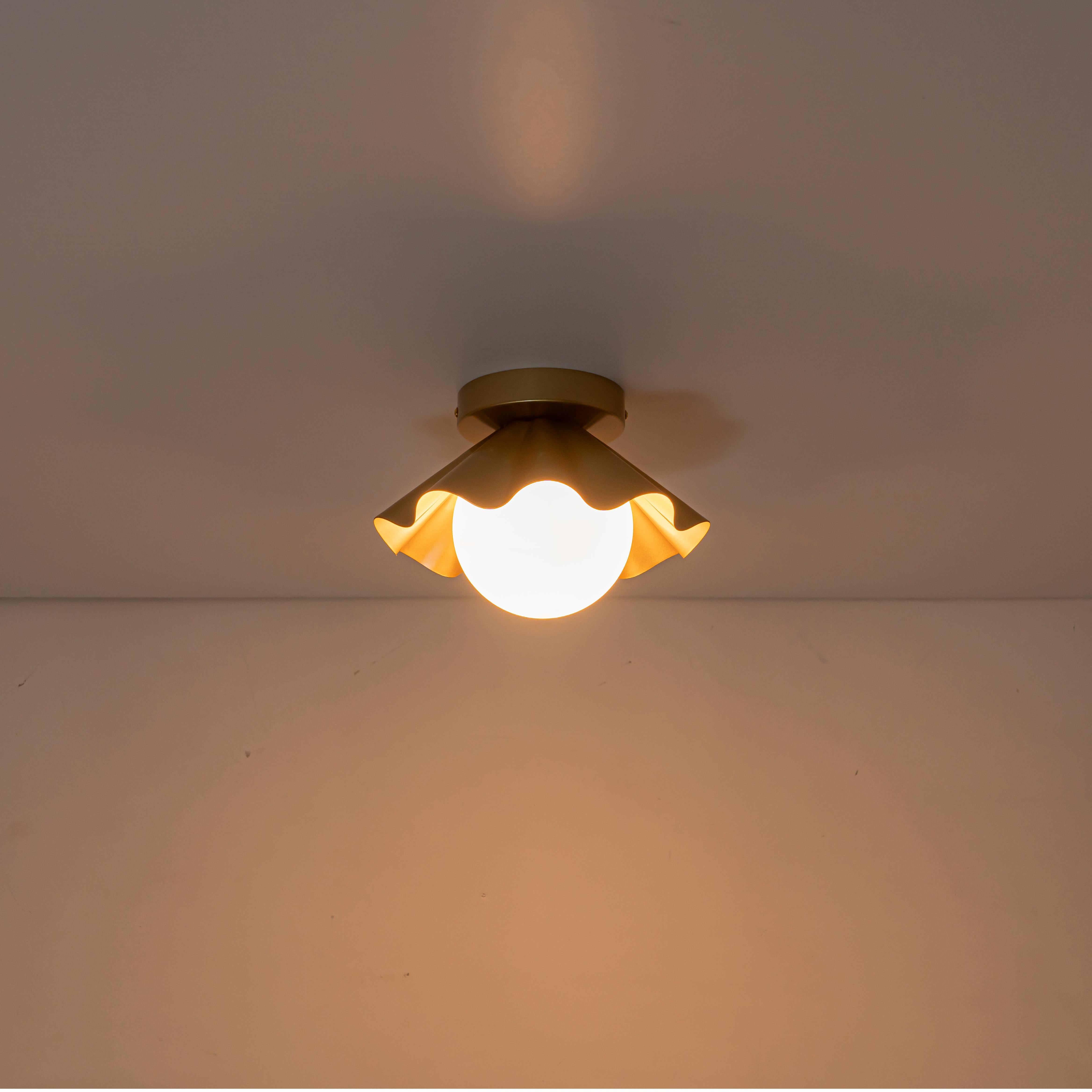 Glowlings 1-Light Modern Brass Flower Shape Opal Globe Glass Flush Mount Ceiling Light