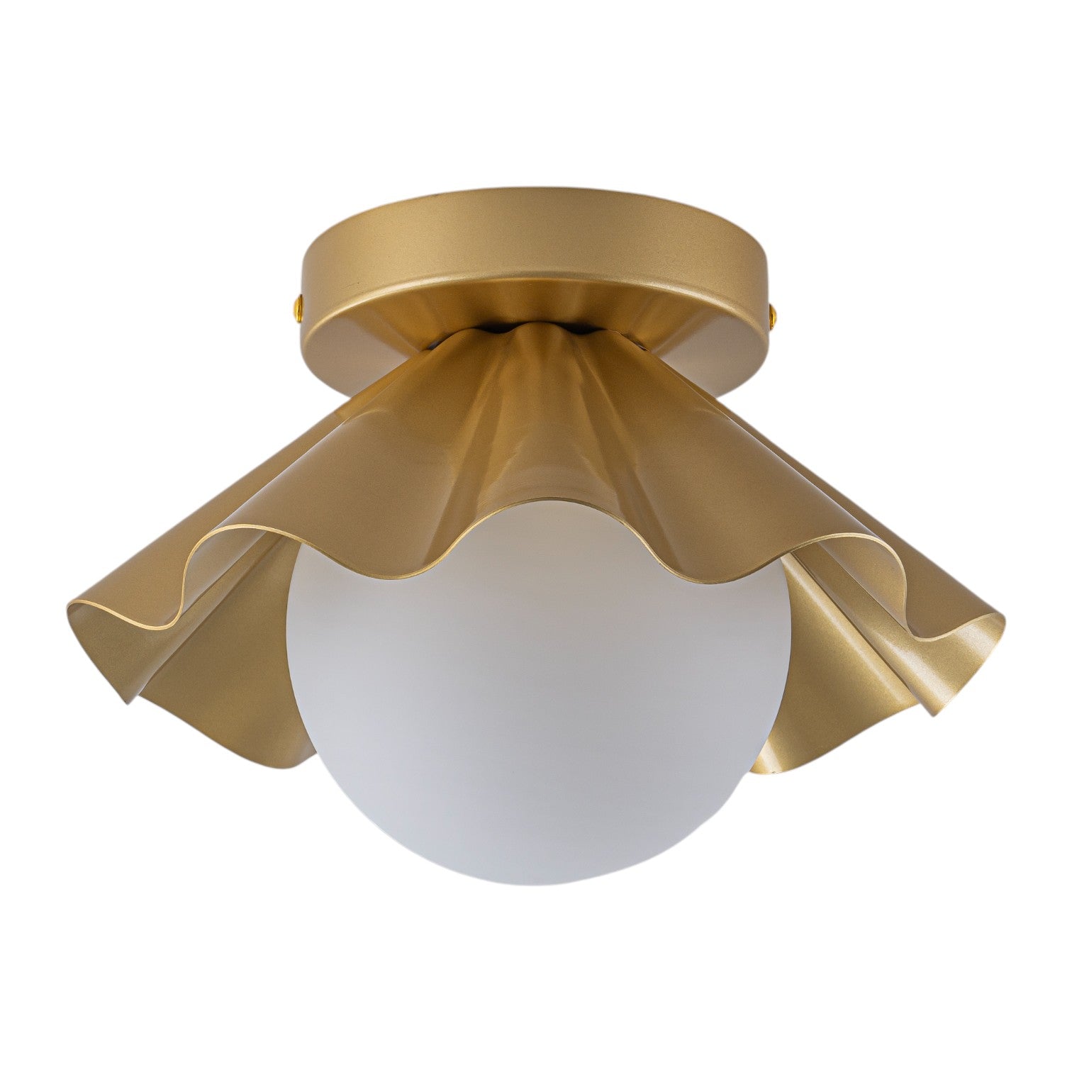 Glowlings 1-Light Modern Brass Flower Shape Opal Globe Glass Flush Mount Ceiling Light