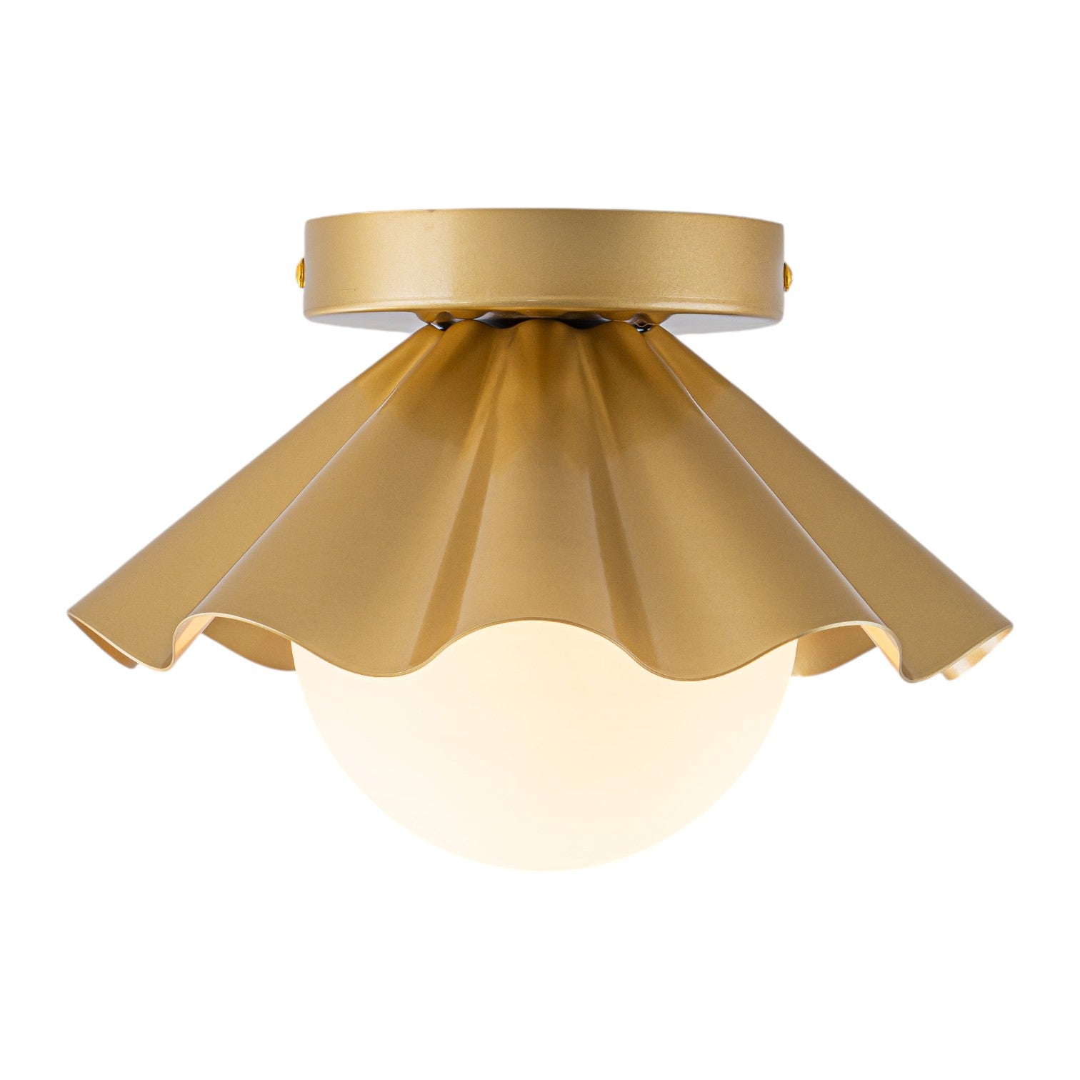 Glowlings 1-Light Modern Brass Flower Shape Opal Globe Glass Flush Mount Ceiling Light