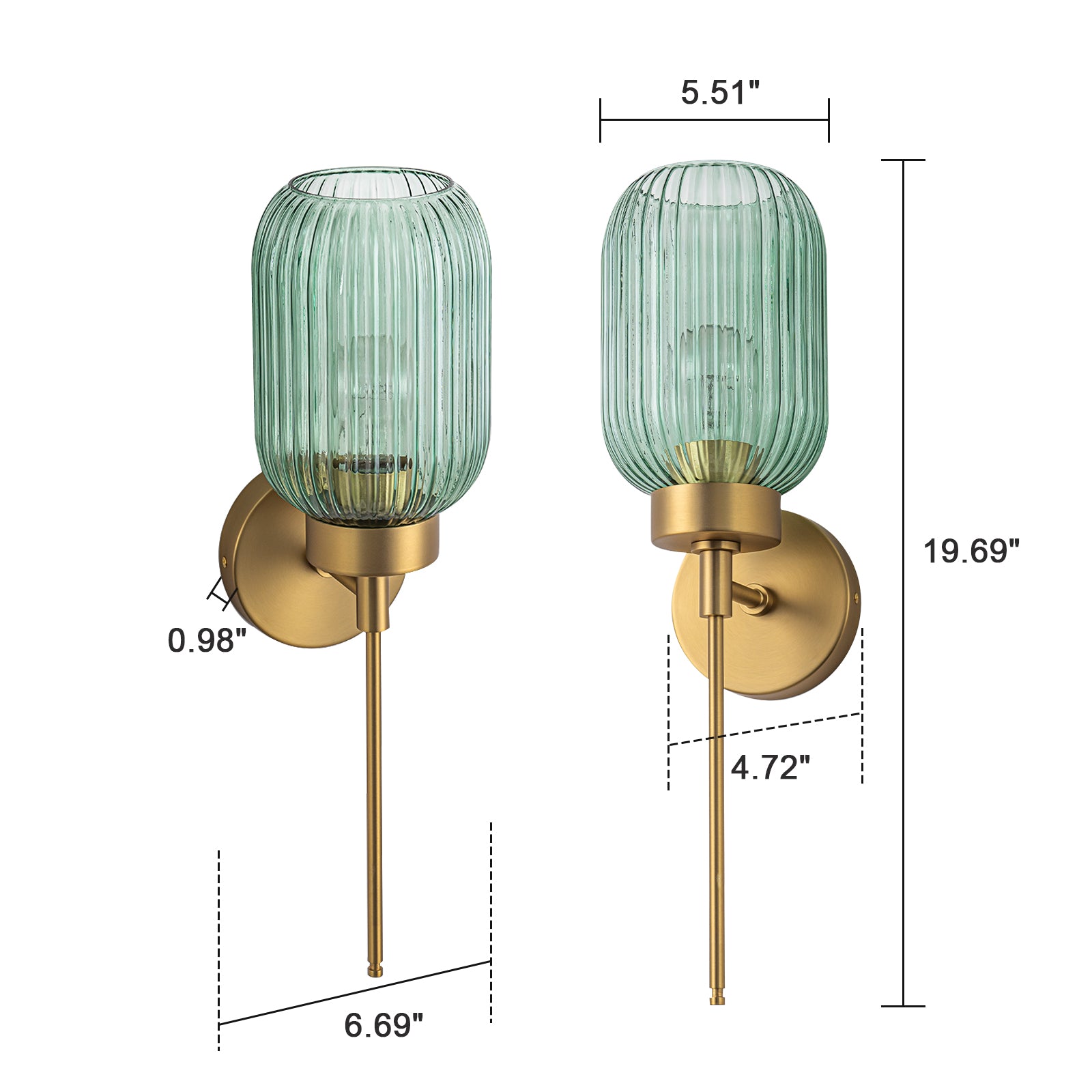 Glowlings 1-Light Modern Brass Ribbed Glass Wall Sconce Bathroom Vanity Light