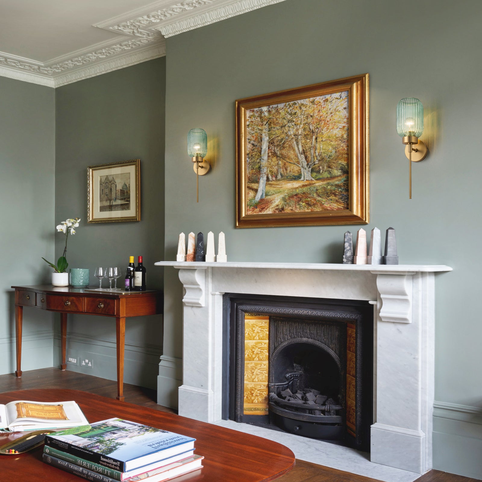 Glowlings 1-Light Modern Brass Ribbed Glass Wall Sconce Bathroom Vanity Light