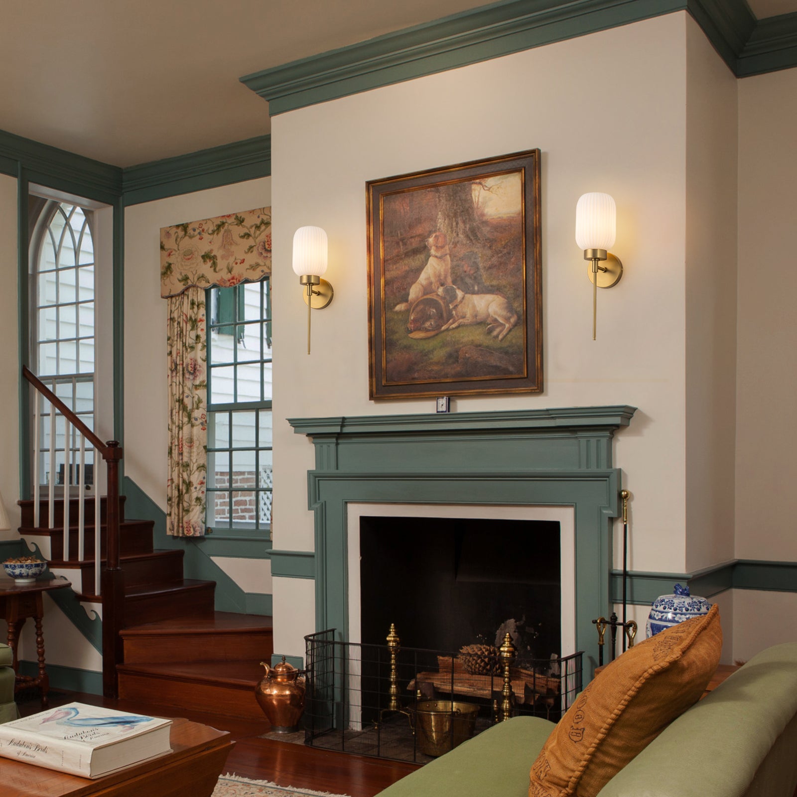 Glowlings 1-Light Modern Brass Ribbed Glass Wall Sconce Bathroom Vanity Light