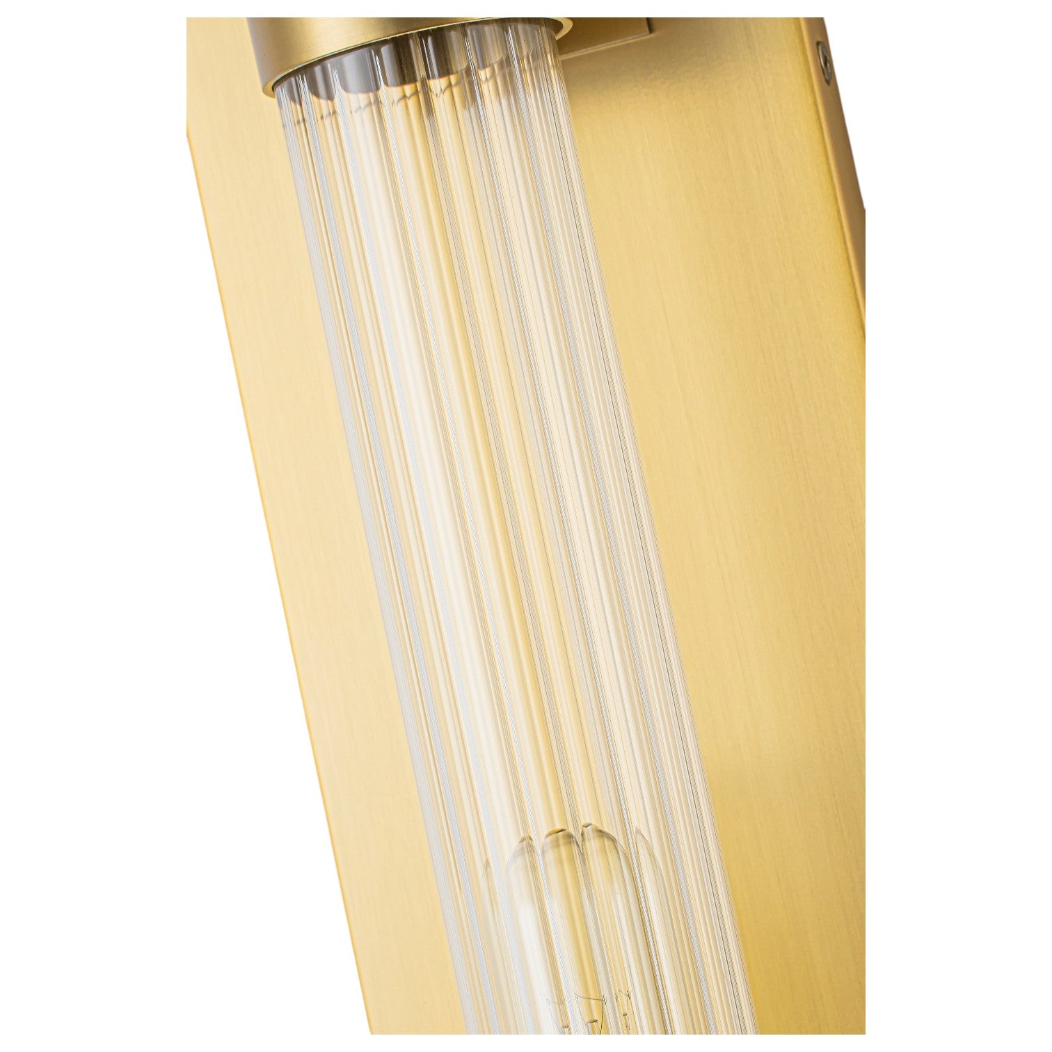 Glowlings 1-Light Modern Brushed Brass Cylinder Ribbed Clear Glass Tube Wall Sconce