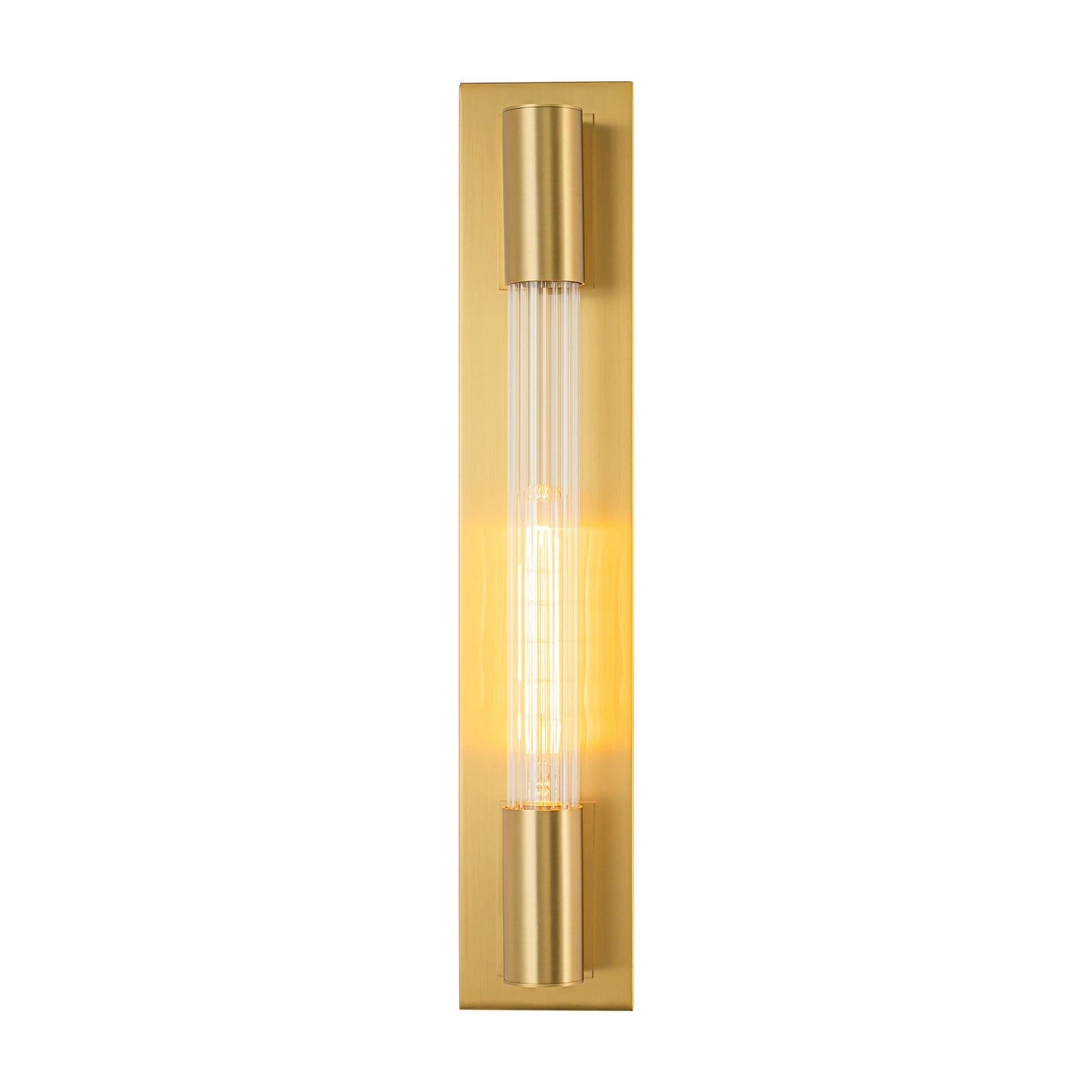 Glowlings 1-Light Modern Brushed Brass Cylinder Ribbed Clear Glass Tube Wall Sconce