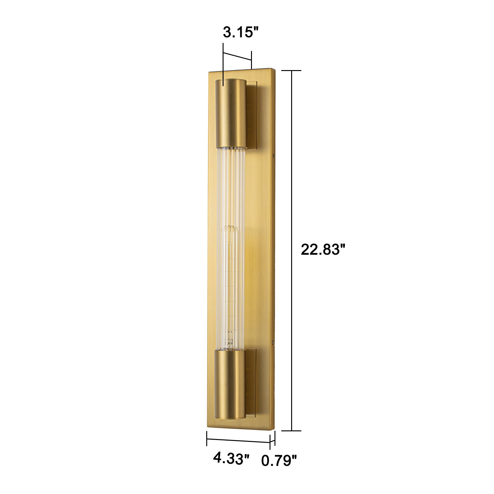 Glowlings 1-Light Modern Brushed Brass Cylinder Ribbed Clear Glass Tube Wall Sconce