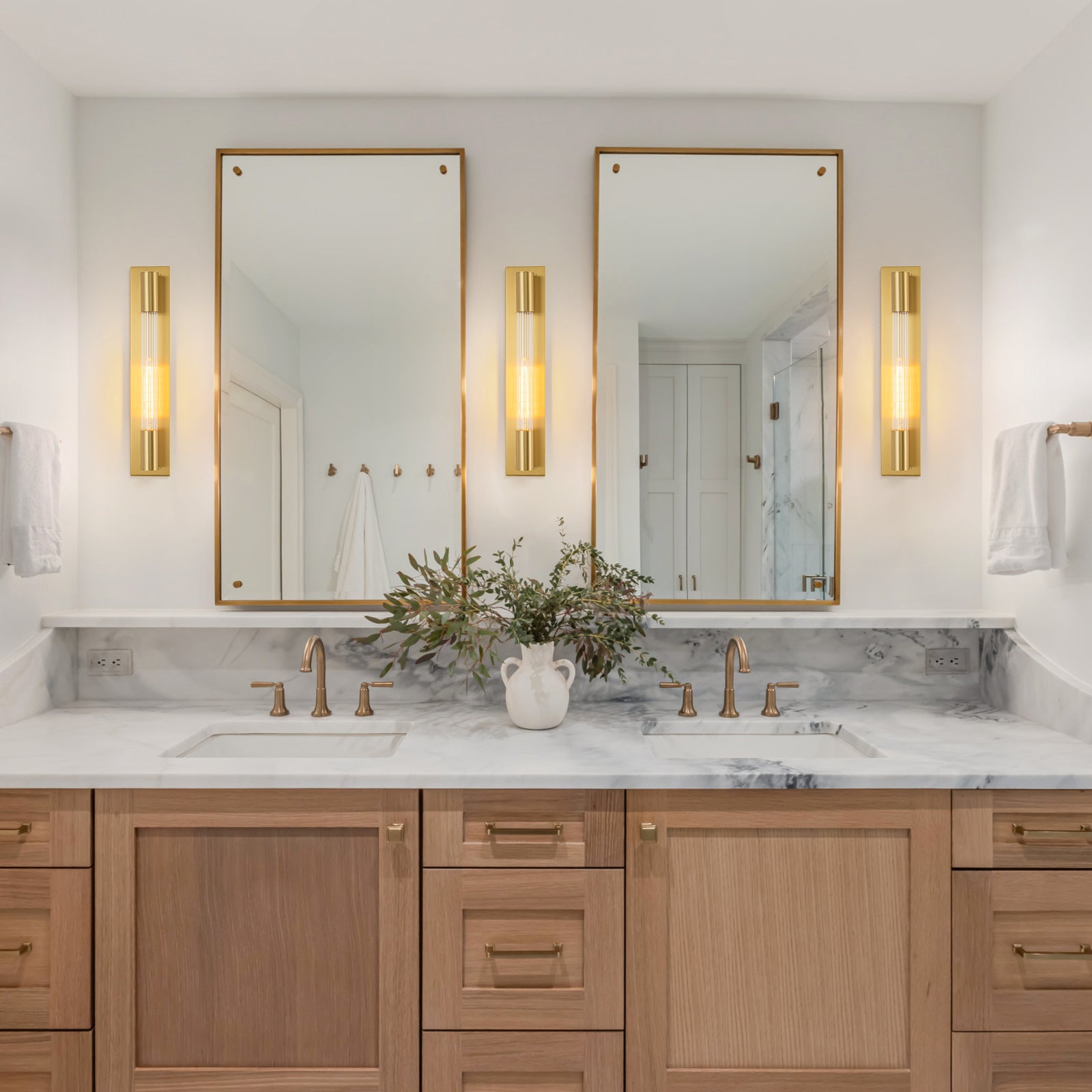 Glowlings 1-Light Modern Brushed Brass Cylinder Ribbed Clear Glass Tube Wall Sconce