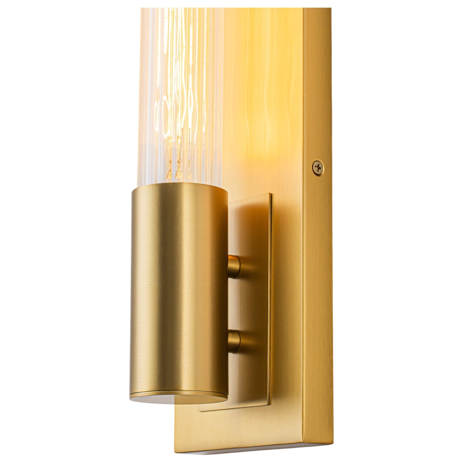 Glowlings 1-Light Modern Brushed Brass Cylinder Ribbed Clear Glass Tube Wall Sconce