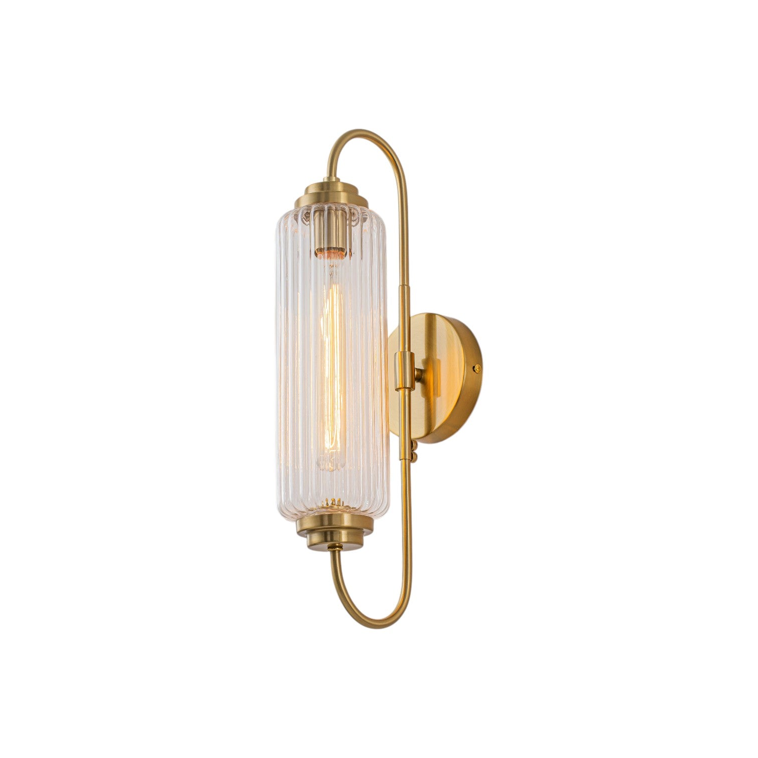Glowlings 1-Light Modern Brushed Brass Cylinder Ribbed Fluted Glass Wall Sconce