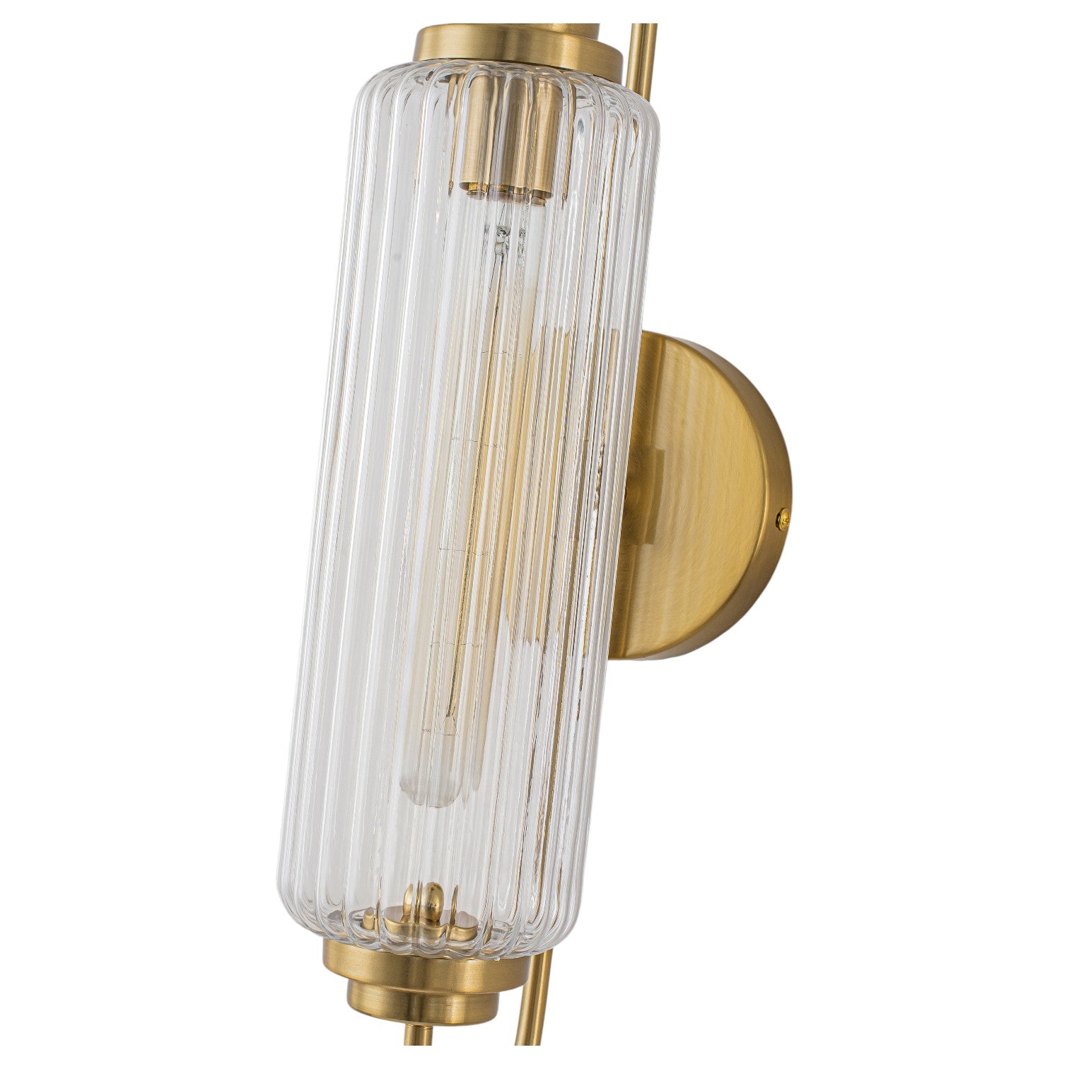 Glowlings 1-Light Modern Brushed Brass Cylinder Ribbed Fluted Glass Wall Sconce