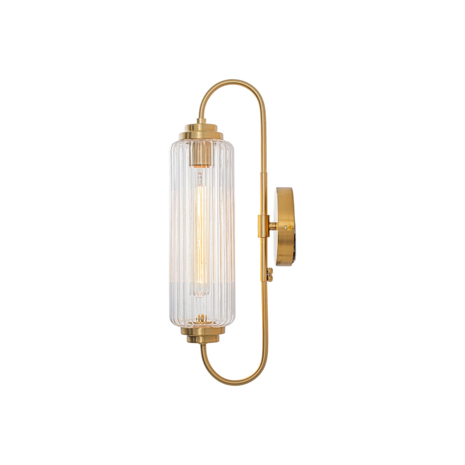 Glowlings 1-Light Modern Brushed Brass Cylinder Ribbed Fluted Glass Wall Sconce