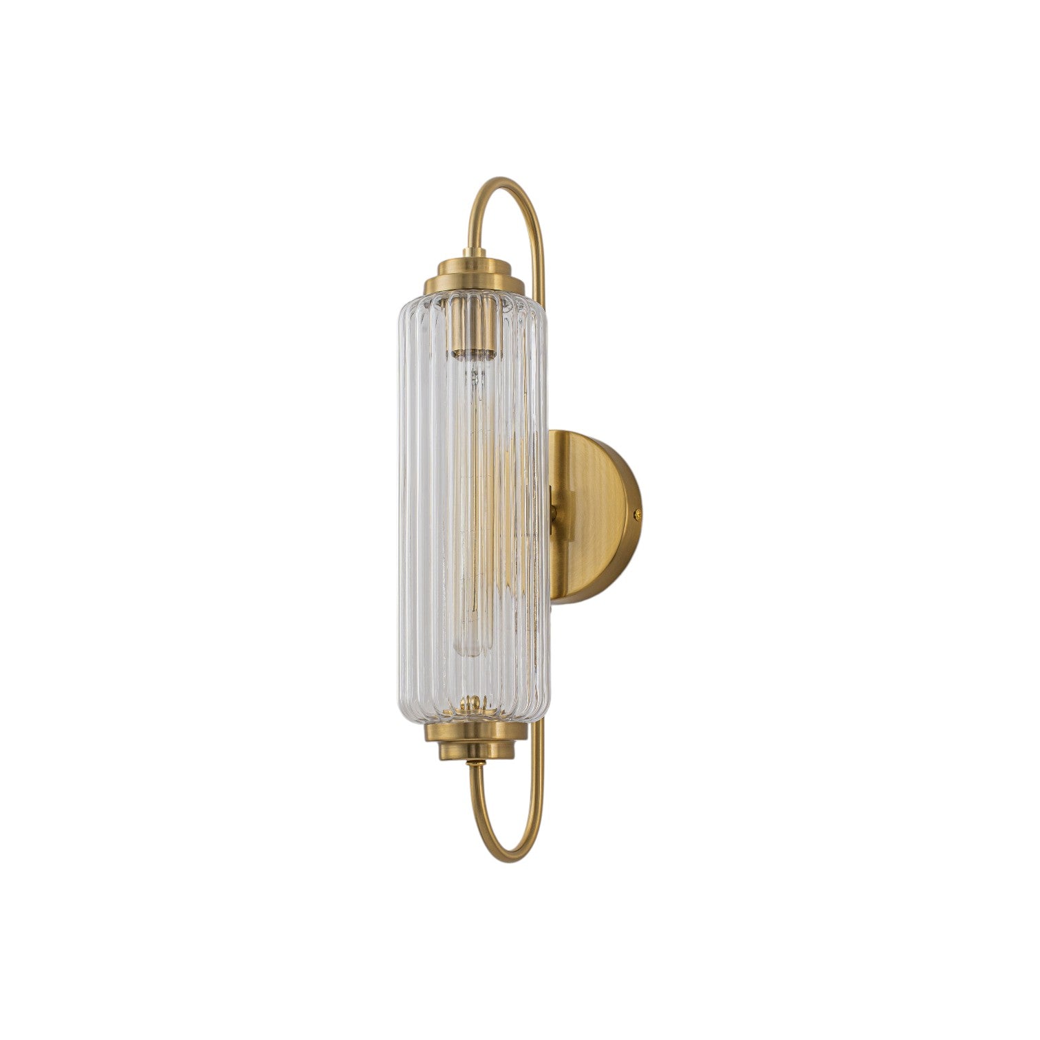 Glowlings 1-Light Modern Brushed Brass Cylinder Ribbed Fluted Glass Wall Sconce