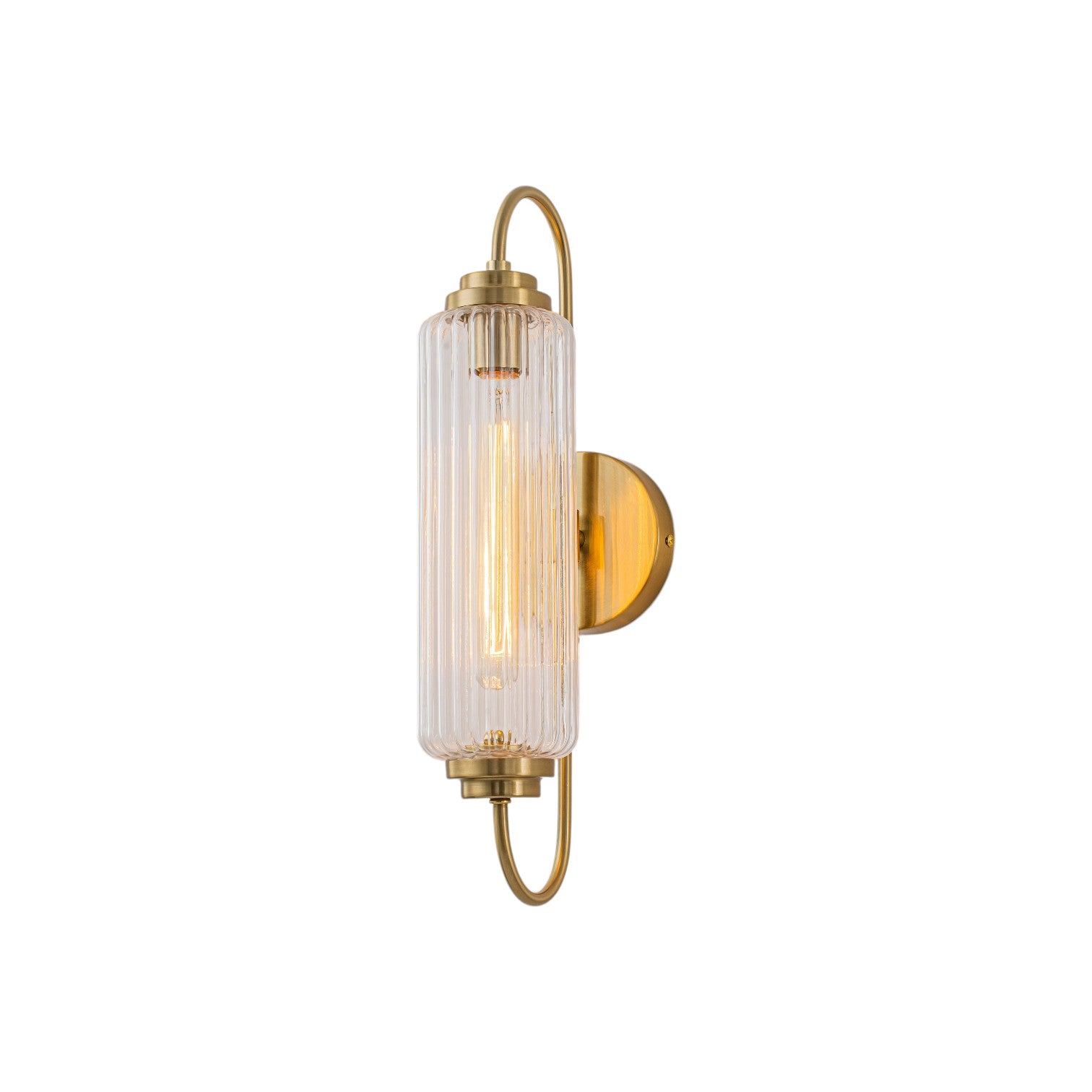 Glowlings 1-Light Modern Brushed Brass Cylinder Ribbed Fluted Glass Wall Sconce