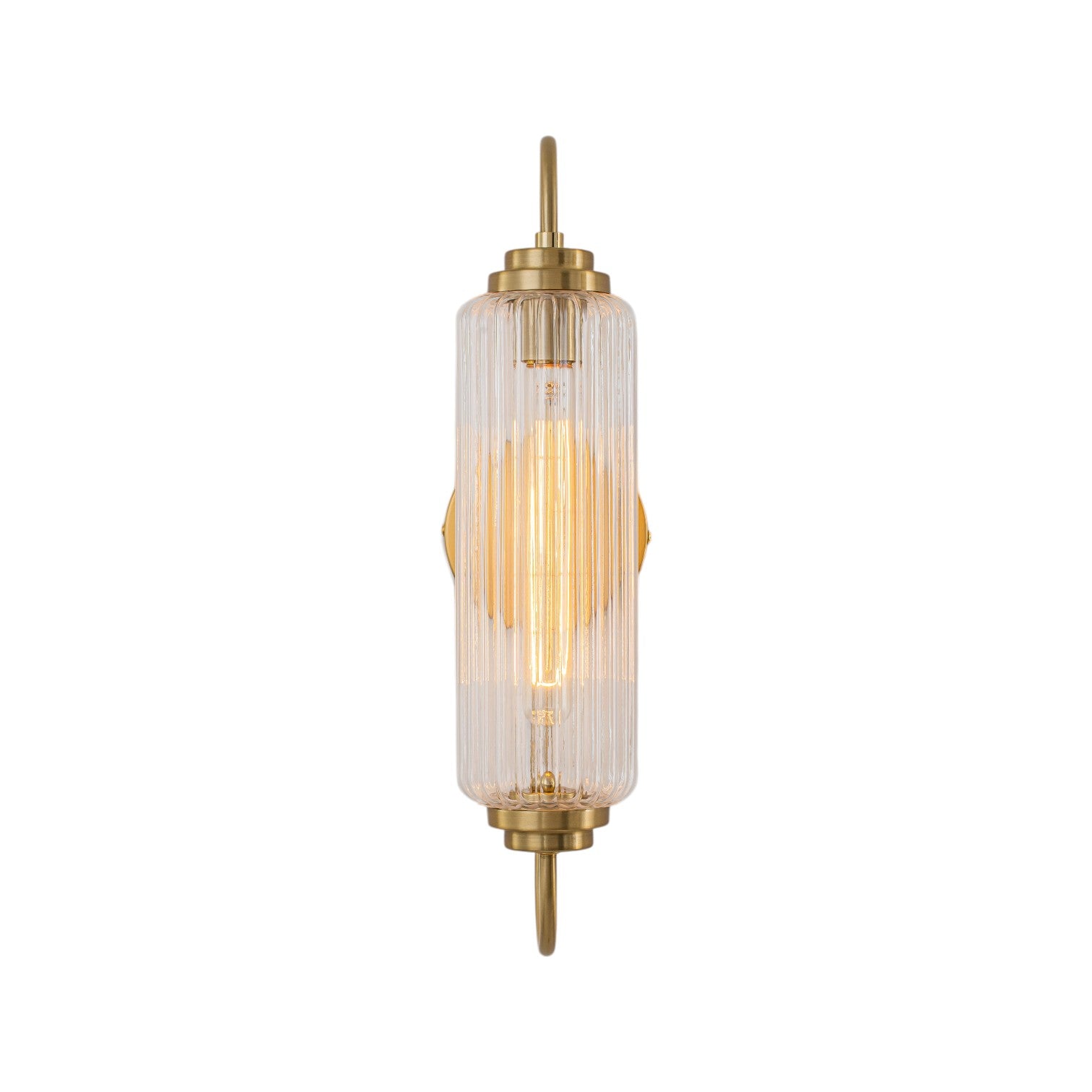 Glowlings 1-Light Modern Brushed Brass Cylinder Ribbed Fluted Glass Wall Sconce