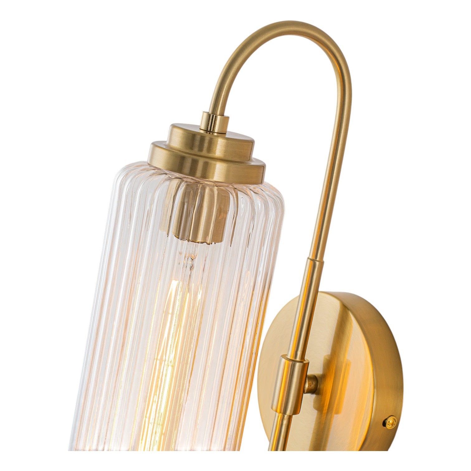 Glowlings 1-Light Modern Brushed Brass Cylinder Ribbed Fluted Glass Wall Sconce