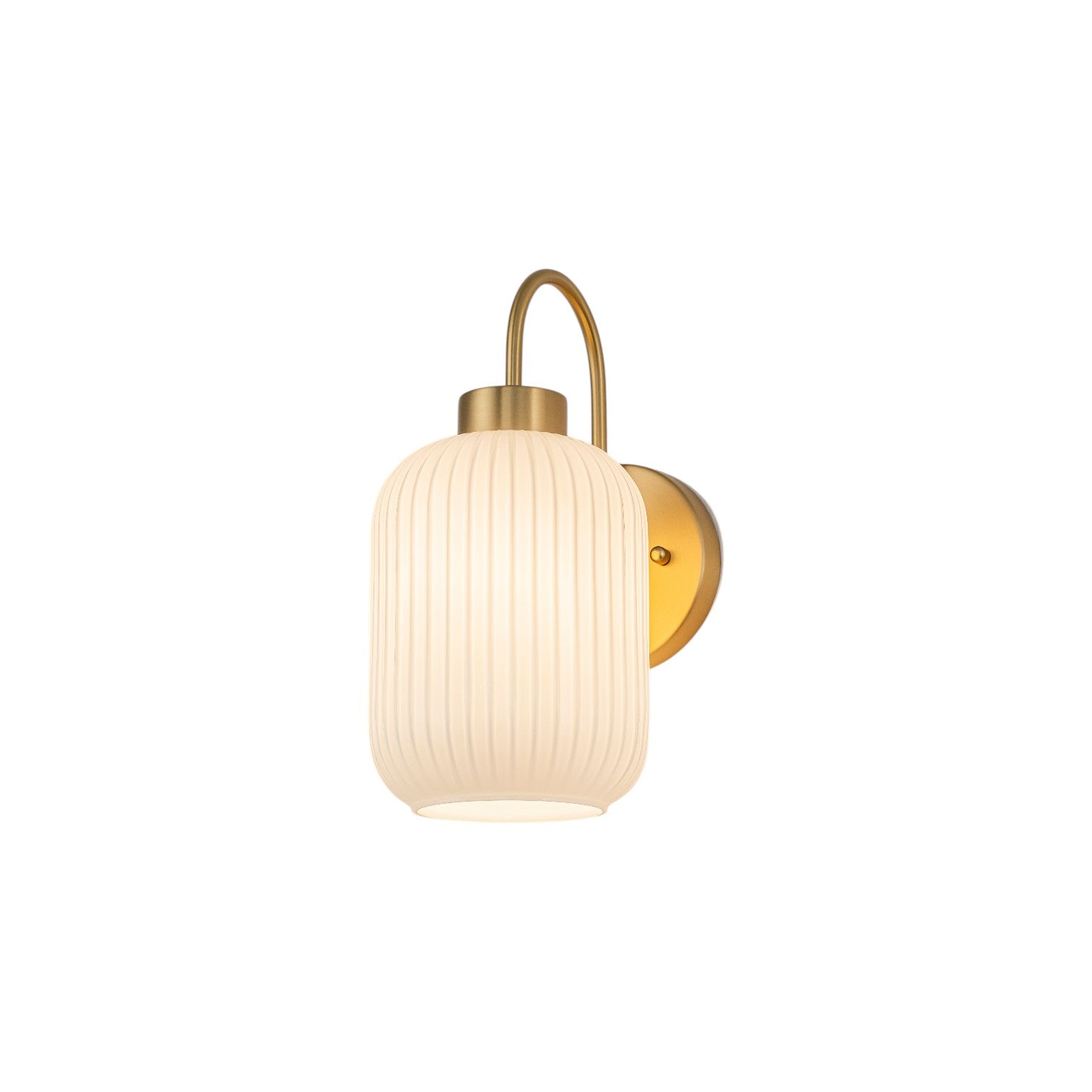 Glowlings 1-Light Modern Brushed Brass Fluted Opal Glass Globe Wall Sconce Vanity Light