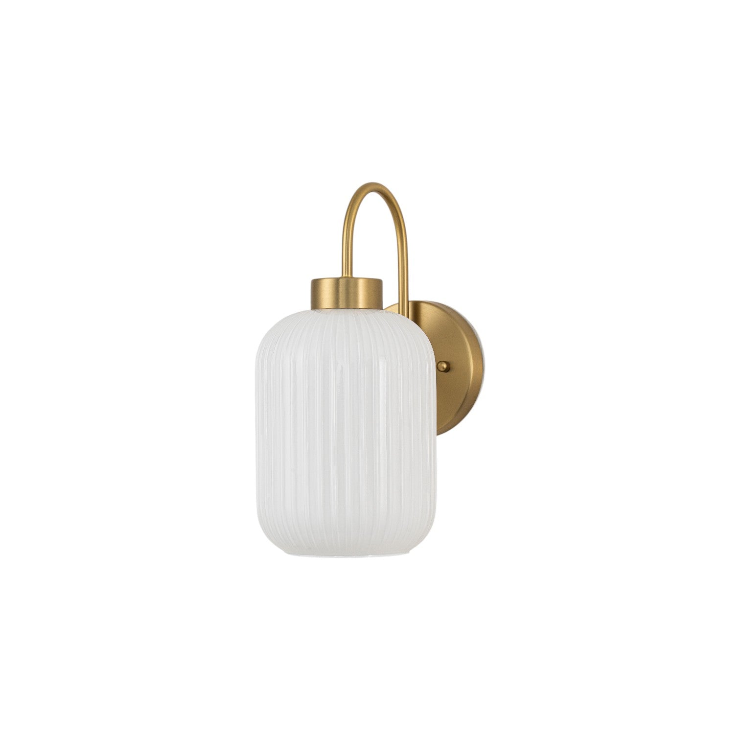 Glowlings 1-Light Modern Brushed Brass Fluted Opal Glass Globe Wall Sconce Vanity Light