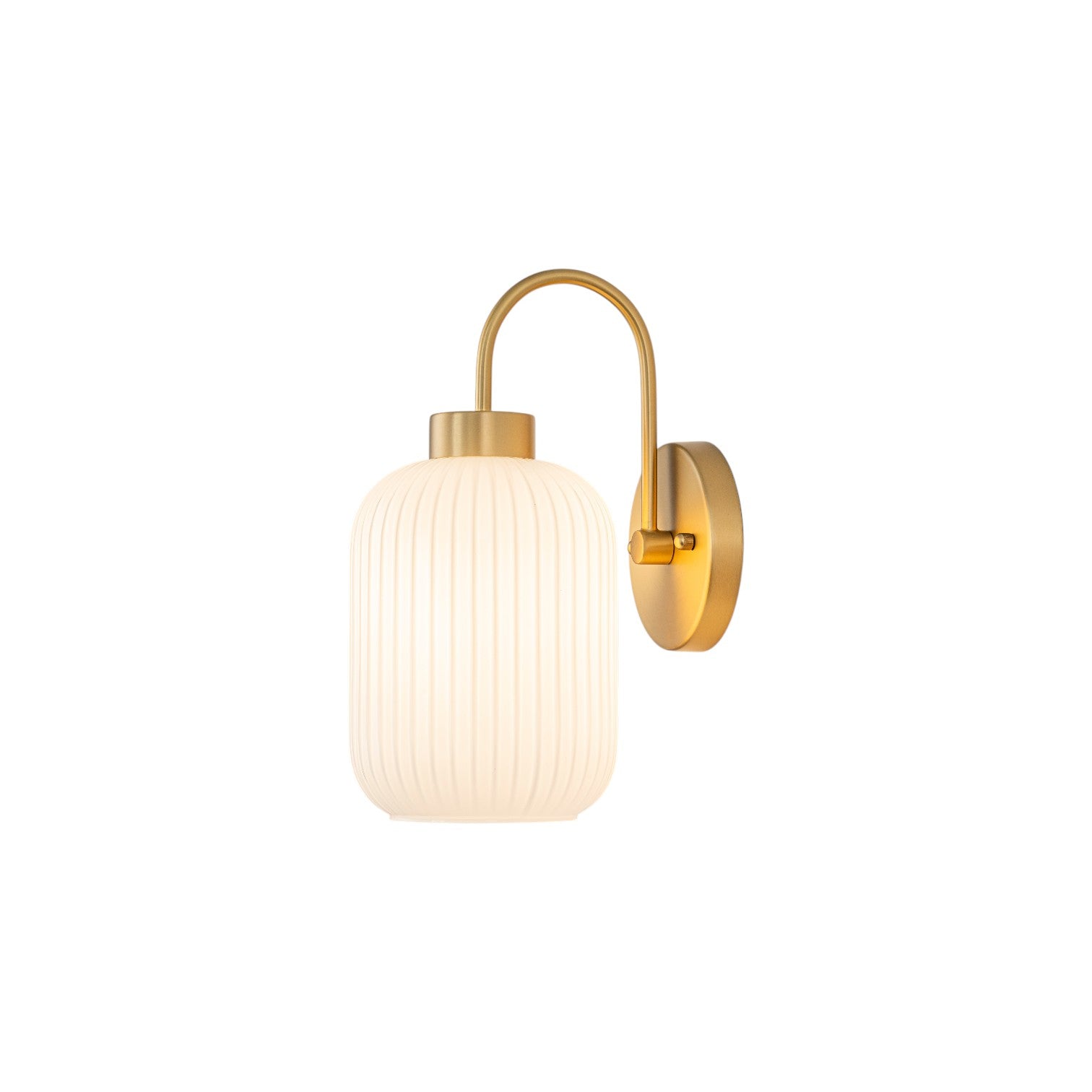 Glowlings 1-Light Modern Brushed Brass Fluted Opal Glass Globe Wall Sconce Vanity Light
