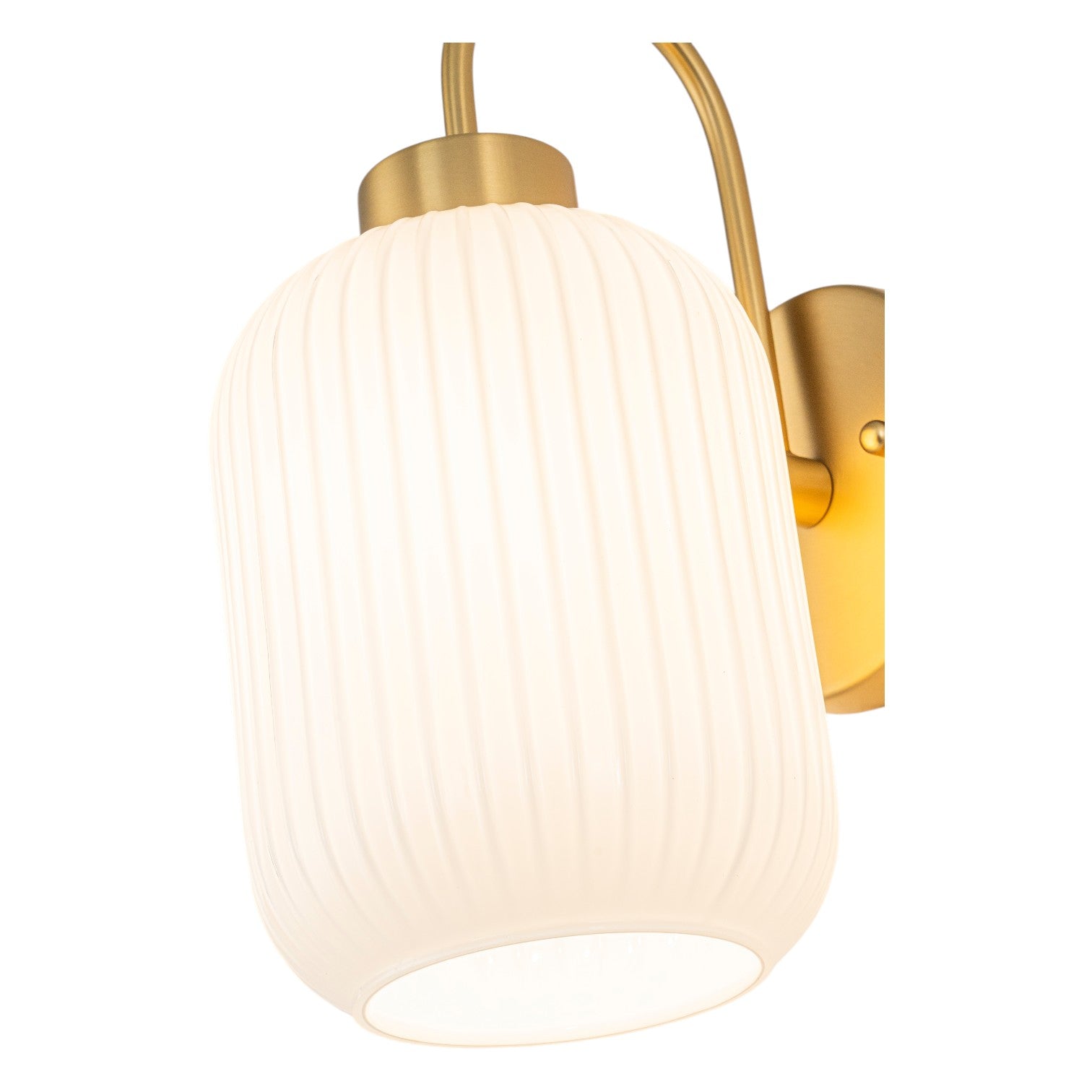 Glowlings 1-Light Modern Brushed Brass Fluted Opal Glass Globe Wall Sconce Vanity Light