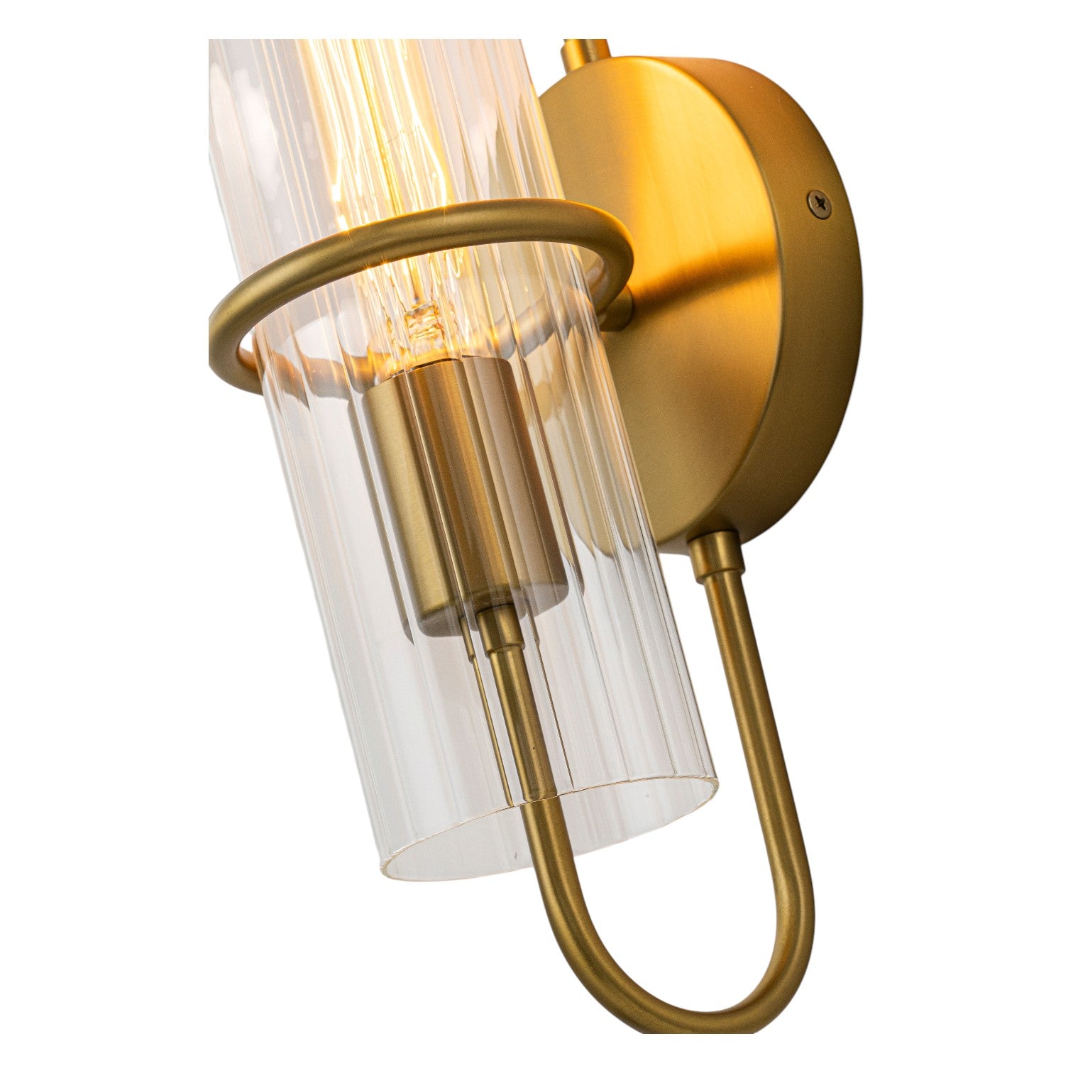 Glowlings 1-Light Modern Brushed Brass Ribbed Fluted Glass Tube U-Shaped Wall Sconce