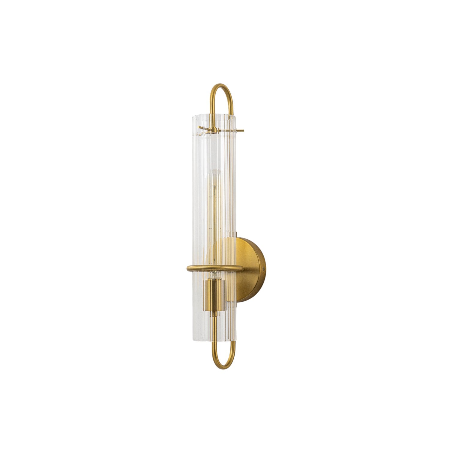 Glowlings 1-Light Modern Brushed Brass Ribbed Fluted Glass Tube U-Shaped Wall Sconce