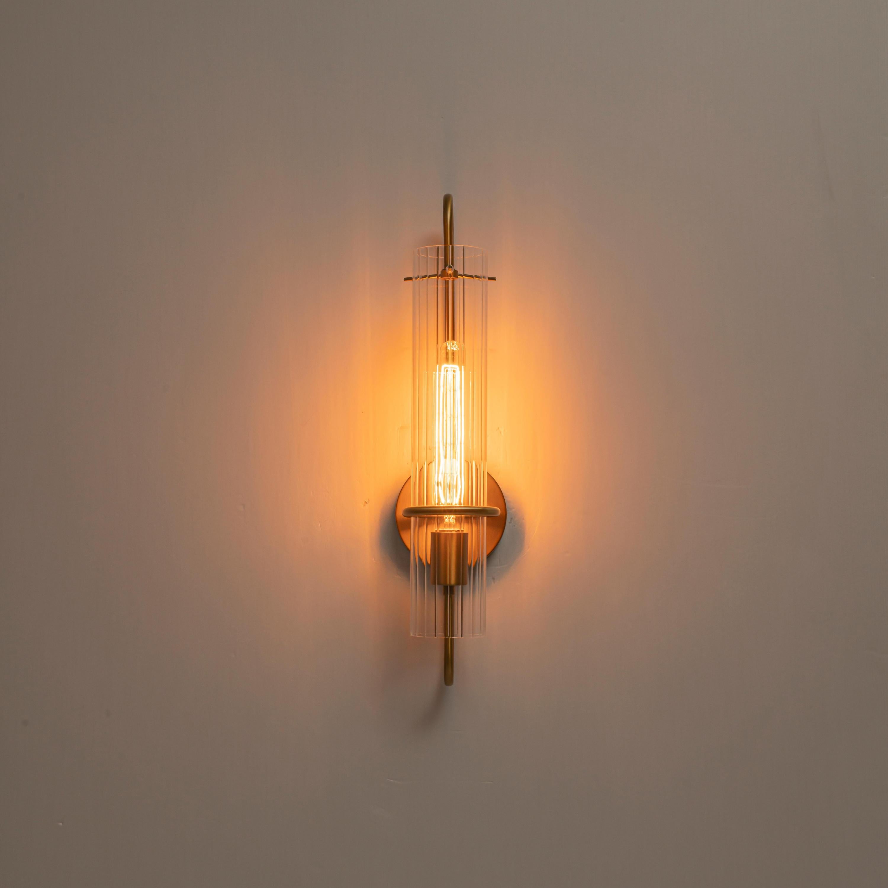 Glowlings 1-Light Modern Brushed Brass Ribbed Fluted Glass Tube U-Shaped Wall Sconce