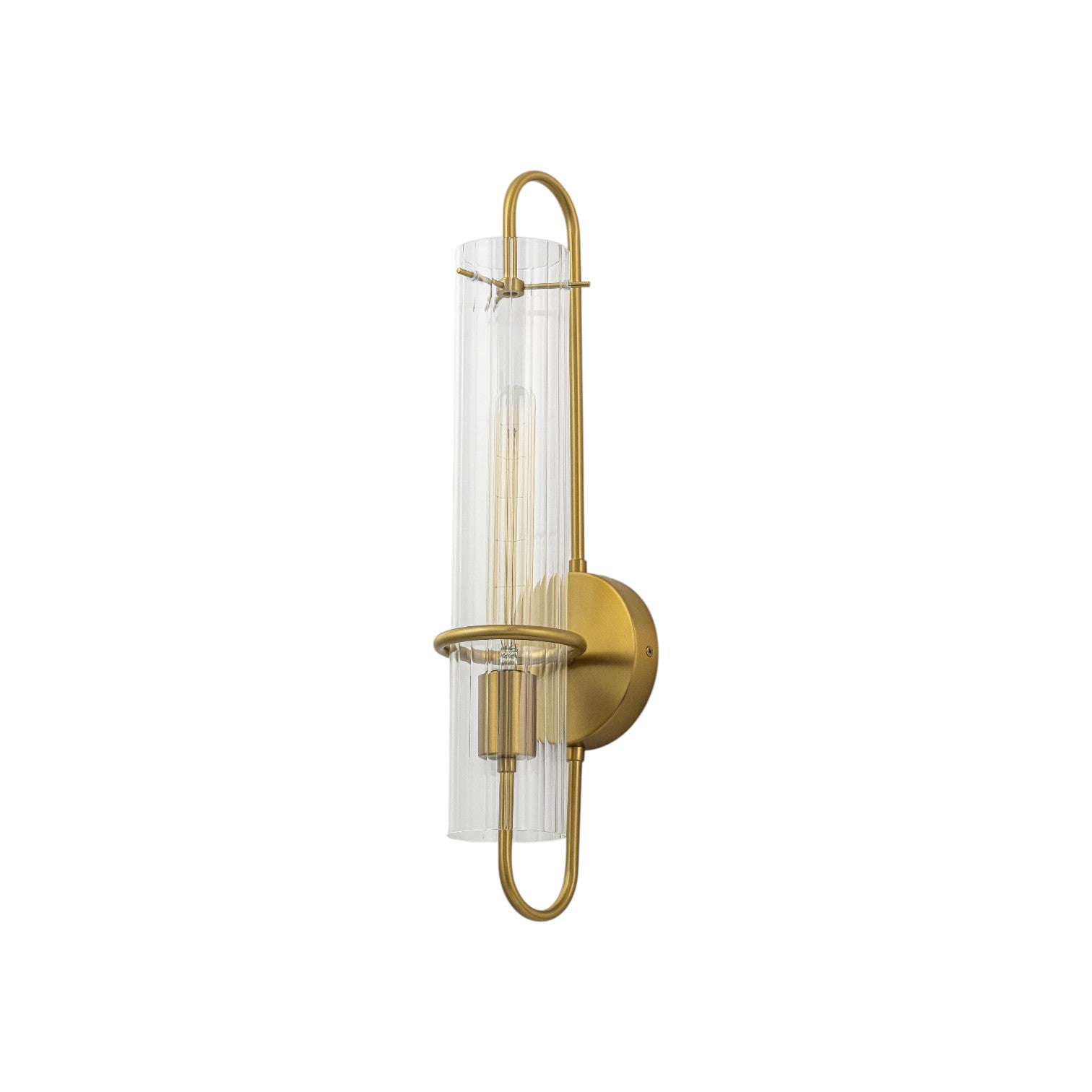 Glowlings 1-Light Modern Brushed Brass Ribbed Fluted Glass Tube U-Shaped Wall Sconce