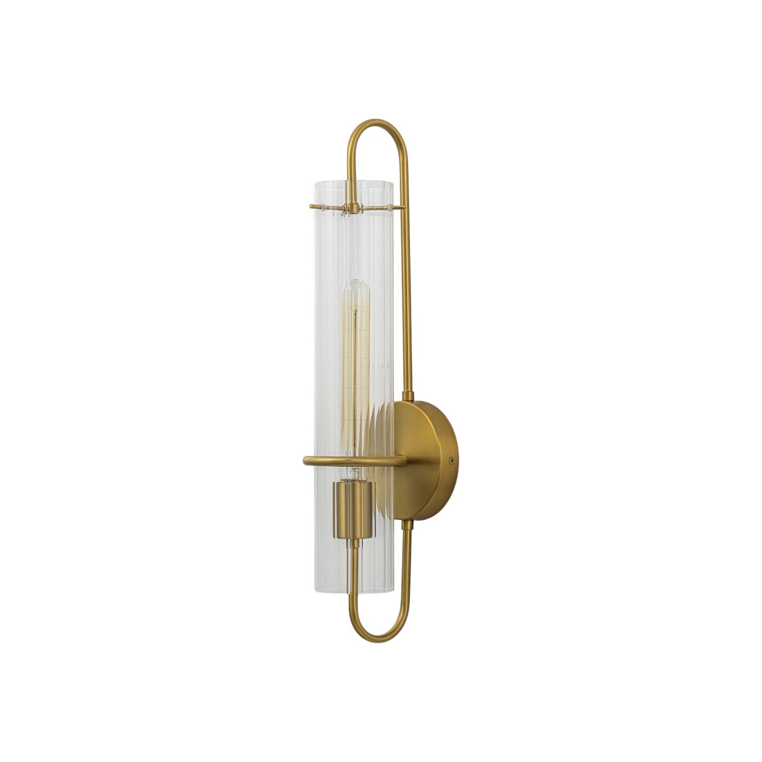 Glowlings 1-Light Modern Brushed Brass Ribbed Fluted Glass Tube U-Shaped Wall Sconce