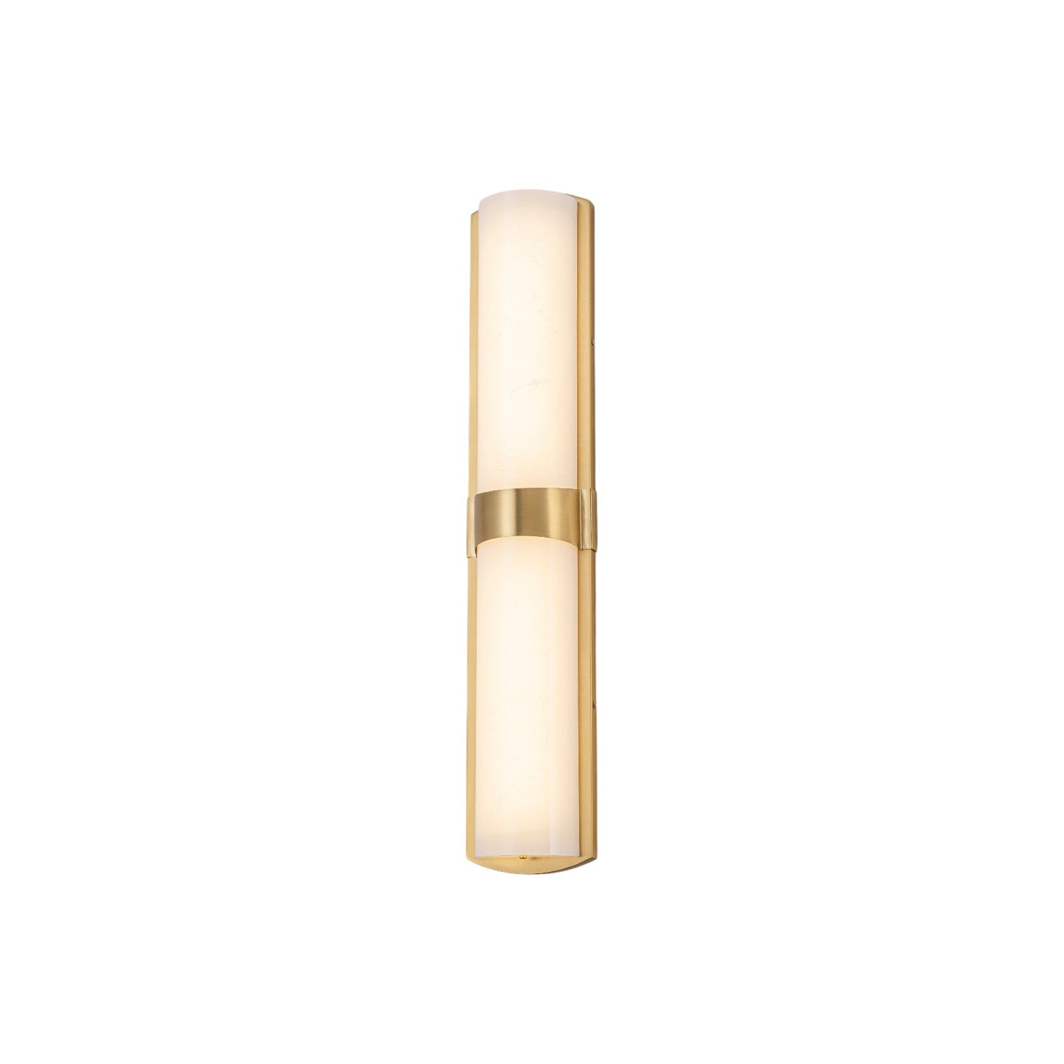 Glowlings 1-Light Modern 26"H Brushed Gold Dimmable Wall Sconce Faux Alabaster Cylinder LED Vanity Light