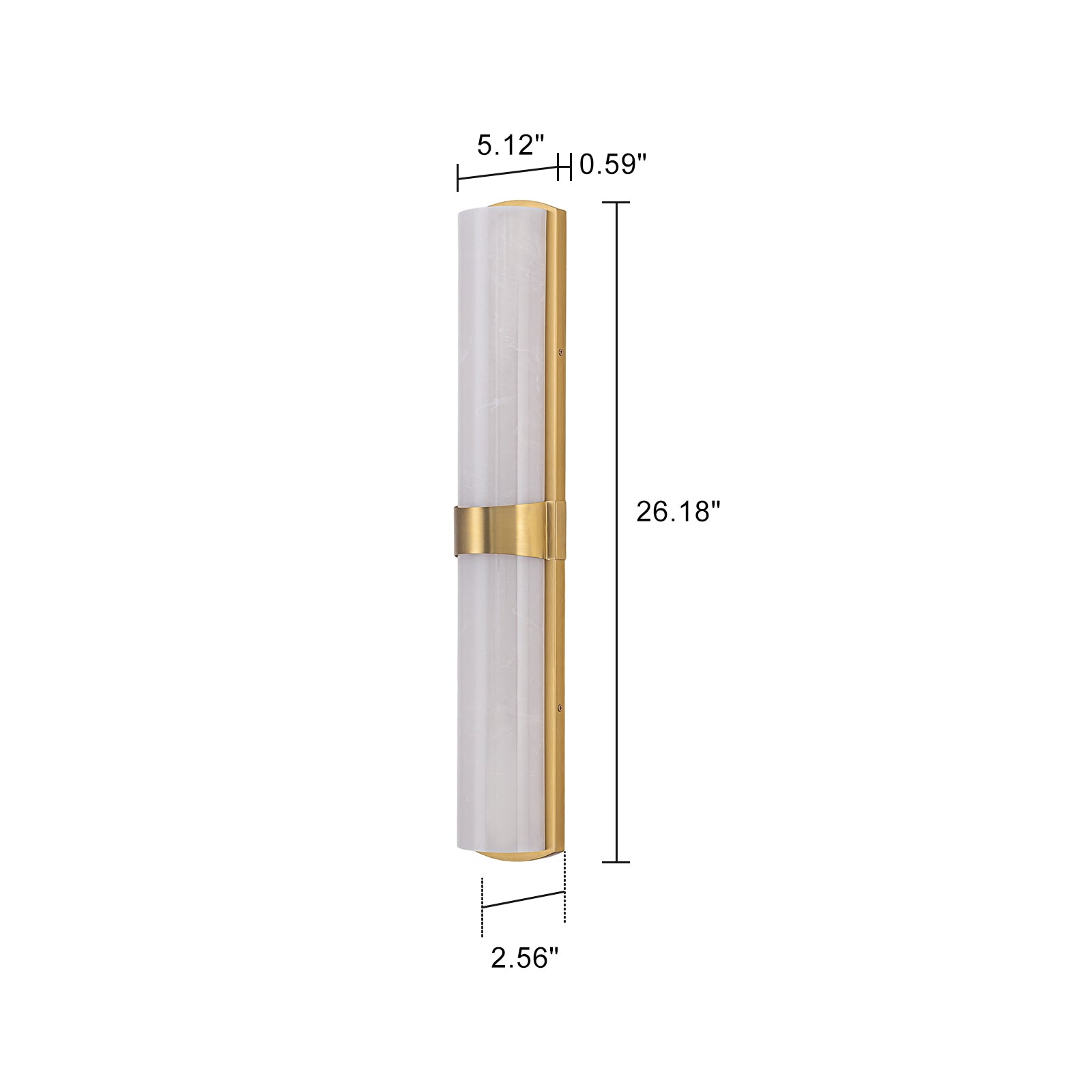 Glowlings 1-Light Modern 26"H Brushed Gold Dimmable Wall Sconce Faux Alabaster Cylinder LED Vanity Light